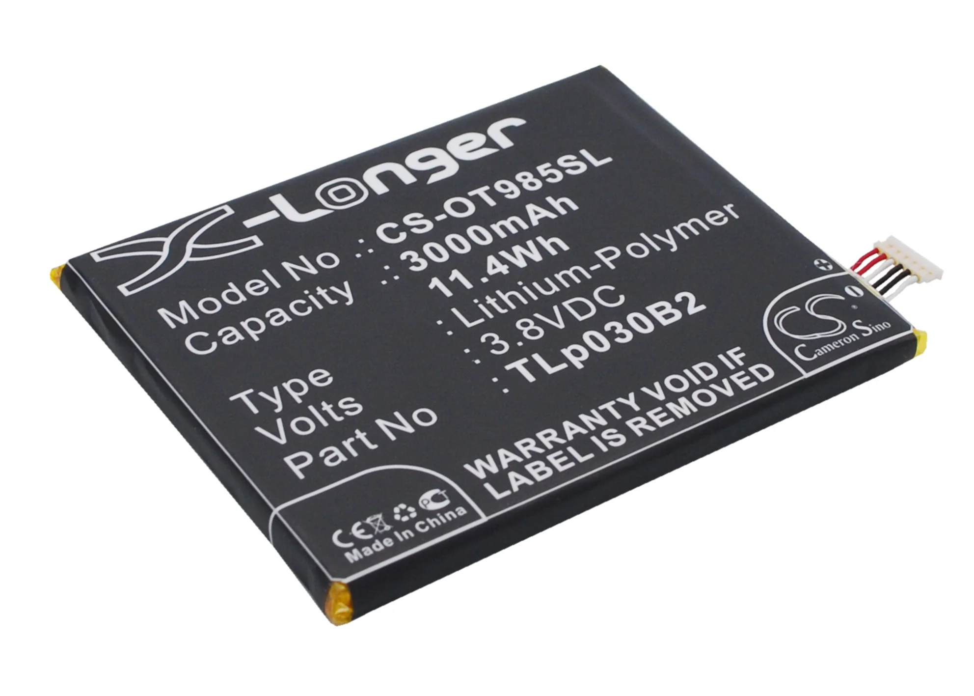 CS-OT985SL : Battery for Vodafone Smart 4 Power, OT-985N - Replaces Vodafone TLp030B2 - Image 3