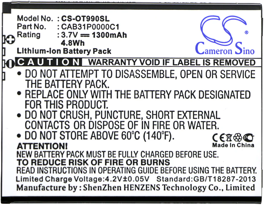 CS-OT990SL : Battery for T-Mobile Move - Replaces T-Mobile CAB31P0000C1, CAB31P0001C1, TB-4T0058200 - Image 3