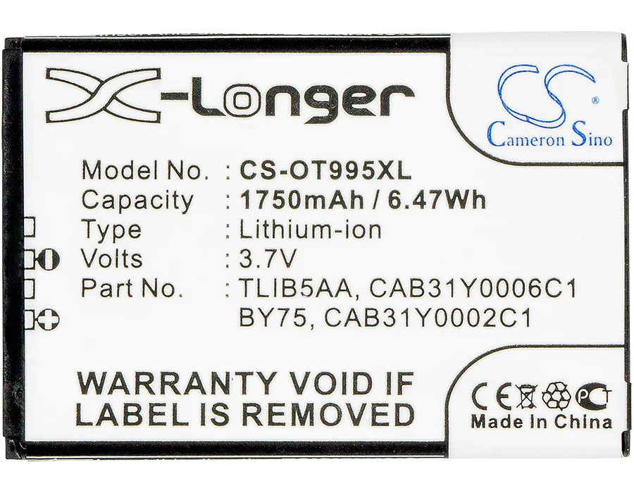 CS-OT995XL : Battery for MegaFon SP-A10 - Replaces Alcatel TLiB5AA, CAB31Y0006C1, CAB31Y0002C1 and others - Image 5