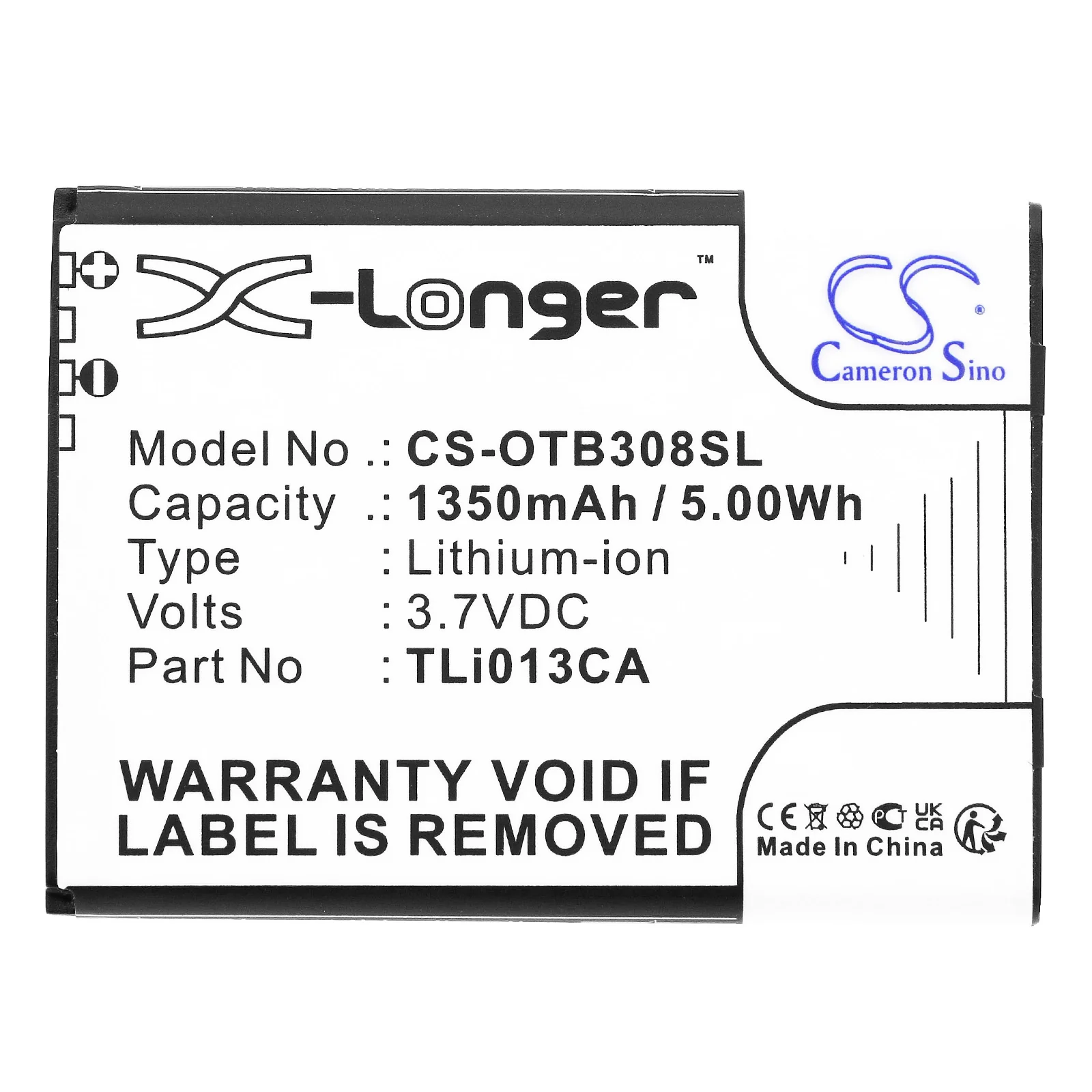 CS-OTB308SL : Battery for Alcatel OneTouch 3082X, OT-3082 - Replaces Alcatel TLi013CA - Image 3