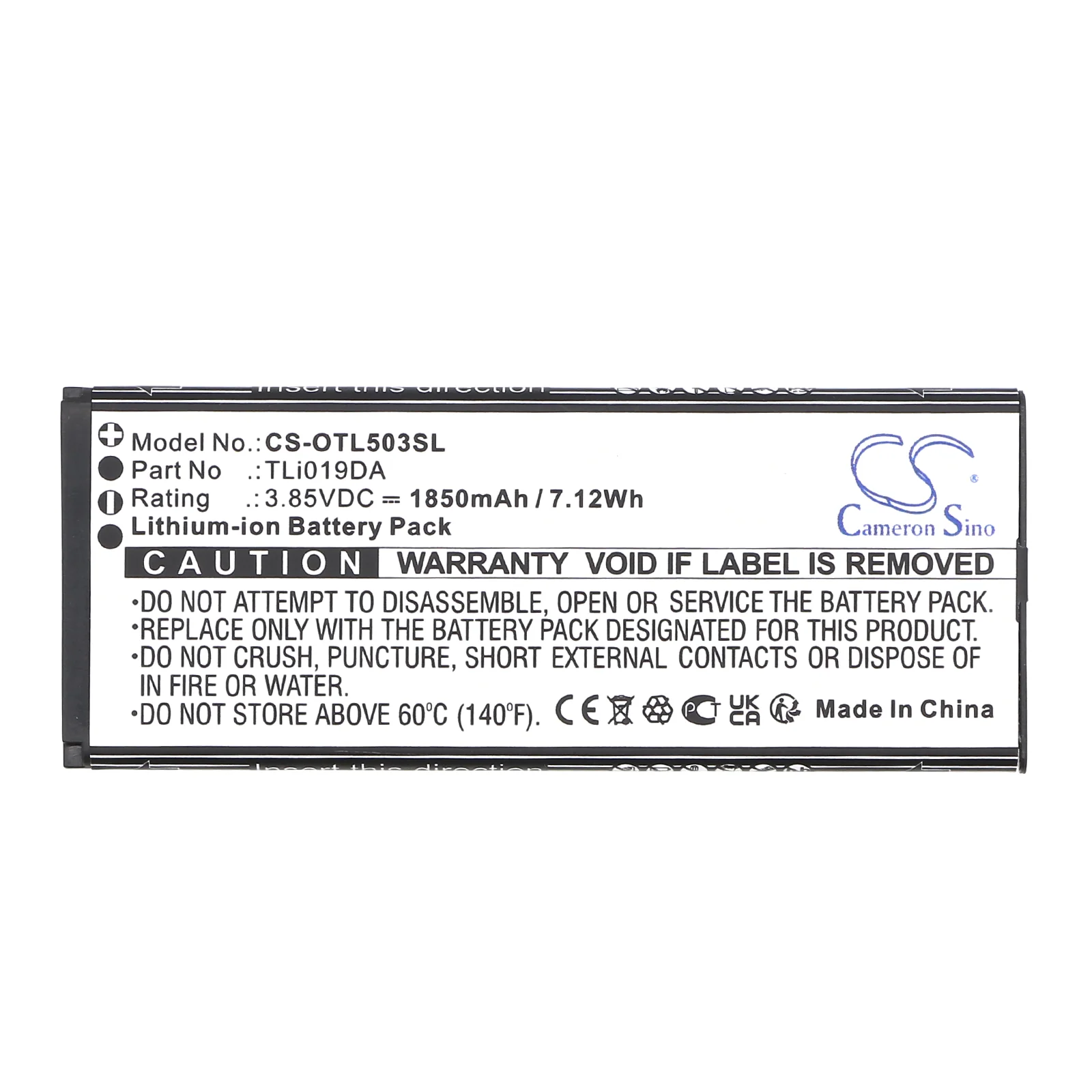 CS-OTL503SL : Battery for Alcatel OT-5005R, OT-5033A, OT-5033D and others - Replaces Alcatel TLi019DA - Image 3