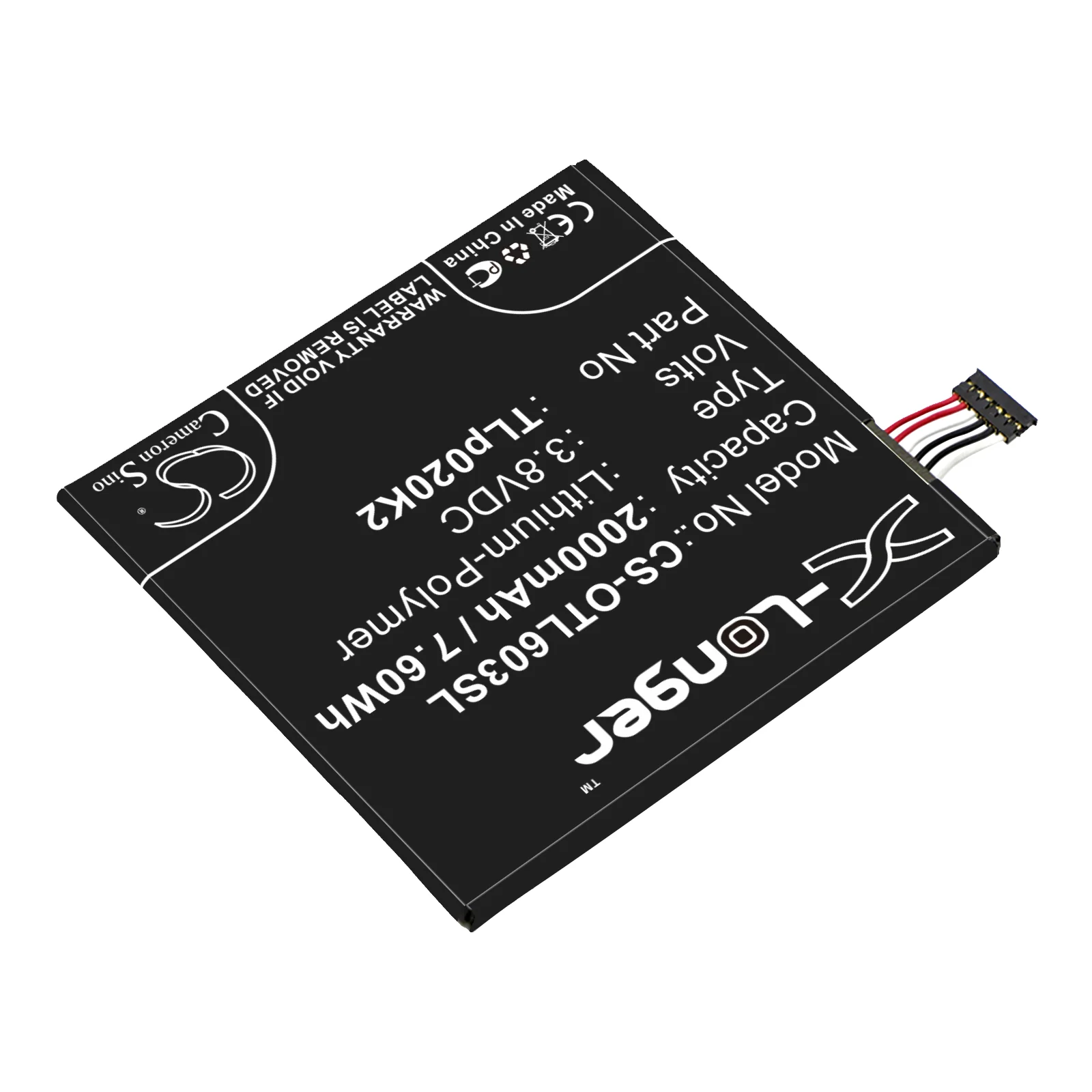 CS-OTL603SL : Battery for Alcatel One Touch Idol 3 4.7, OT-6039, OT-6039S and others - Replaces Alcatel TLp020K2, C2000023C2 - Image 2