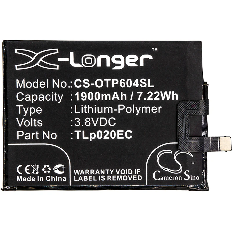 CS-OTP604SL : Battery for Alcatel One Touch Pop Up, One Touch Pop Up LTE Dual SIM, OT-6044 and others - Replaces Alcatel TLp020EC - Image 3
