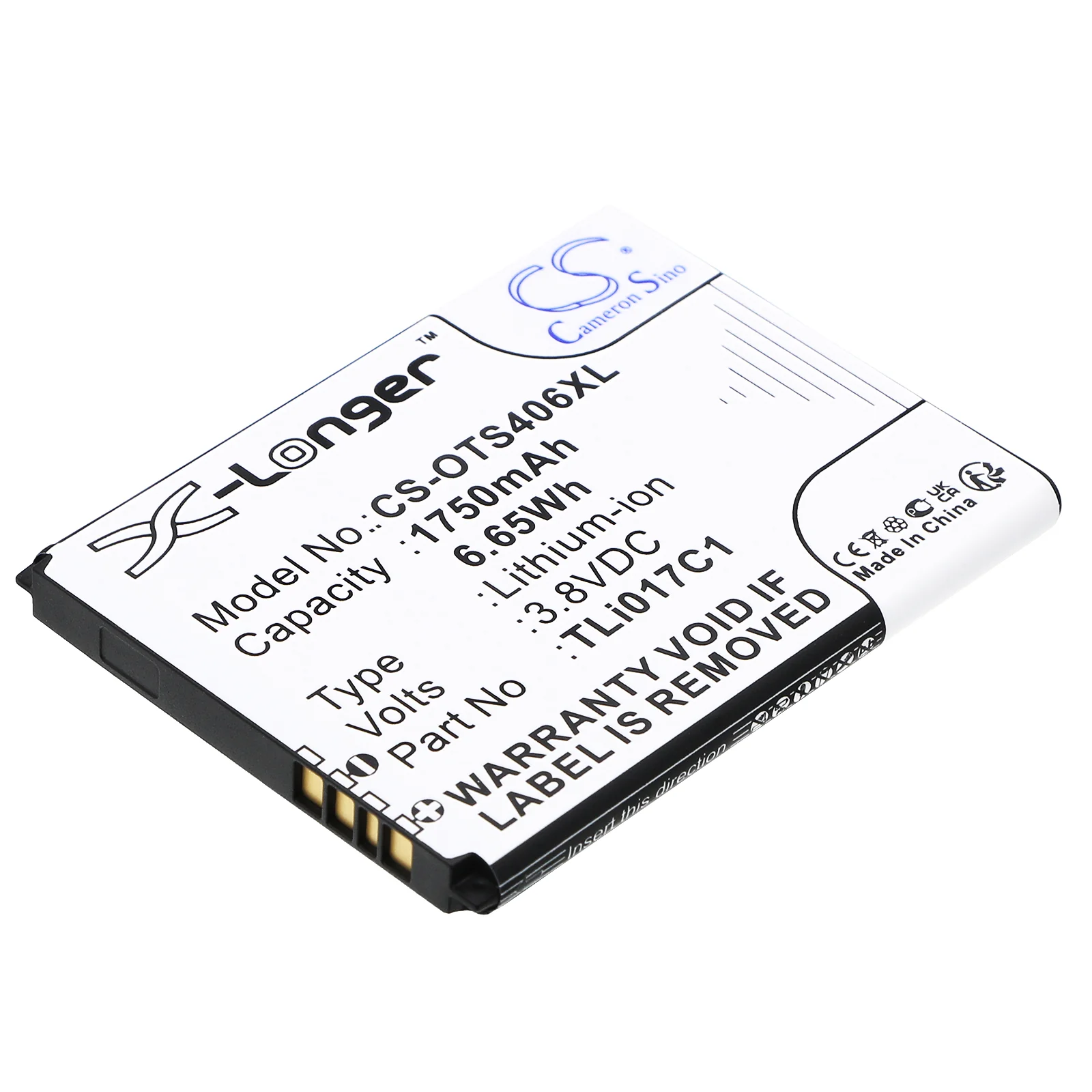 CS-OTS406XL : Battery for Alcatel One Touch Streak, OT-4060, OT-4060A and others - Replaces Alcatel TLi017D1, TLi017C7, TLi017C1