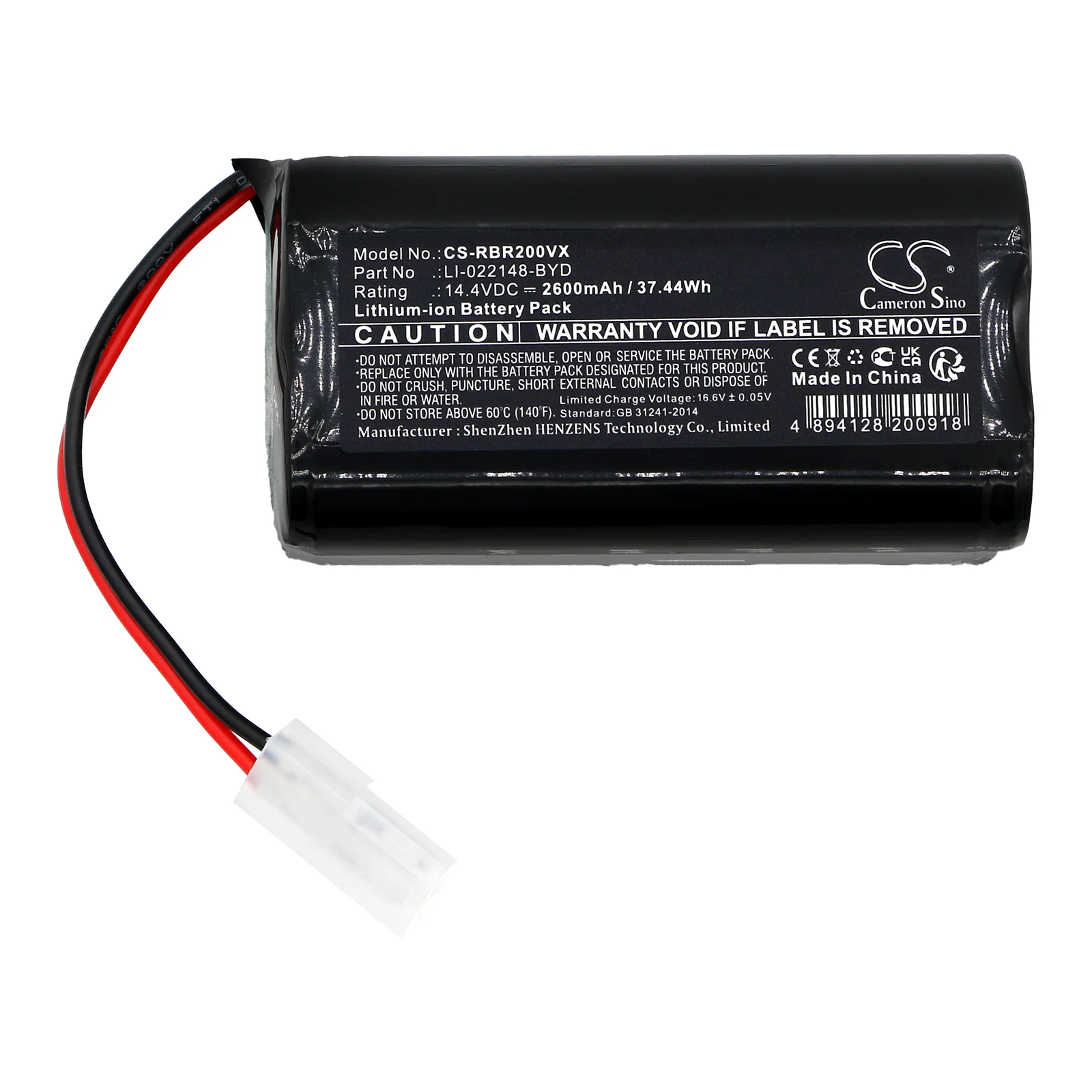 CS-RBR200VX : Battery for RobZone Roomy 2.0, Gold, Silver and others - Replaces RobZone LI-022148-BYD, BYD-F1, 4UR18650A-26 and others - Image 3