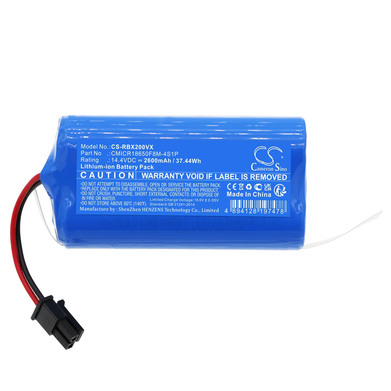 CS-RBX200VX : Battery for RoboJet X-One 2, X-One 2 Pro - Replaces RoboJet CMICR18650F8M-4S1P - Image 3