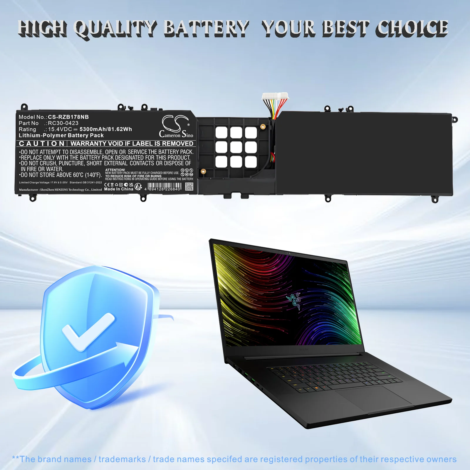 CS-RZB178NB : Battery for Razer  Blade 17 Early 2022, Blade 17 RTX 3080 Ti - Replaces Razer RC30-0423