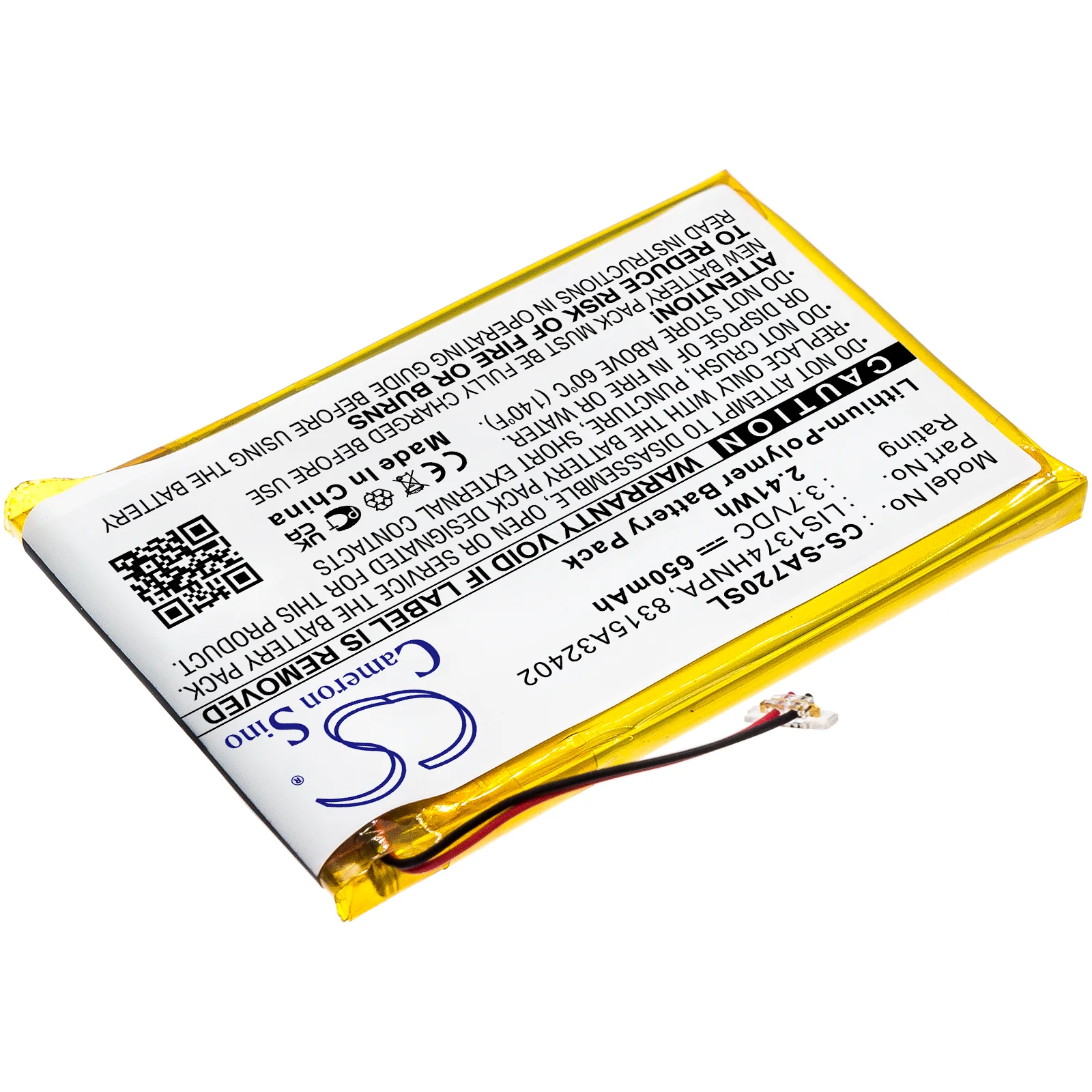 CS-SA720SL : Battery for Sony NWZ-A720, NWZ-A728, NWZ-820 and others - Replaces Sony 1-756-702-11, LIS1374HNPA, 8315A32402 and others - Image 2