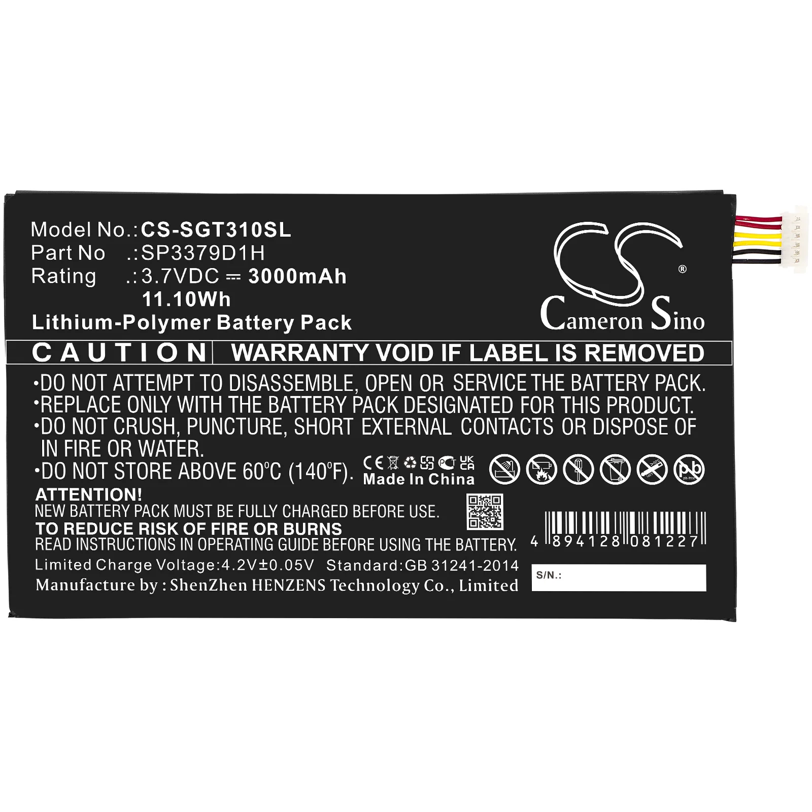 CS-SGT310SL : Battery for Samsung Galaxy Tab3, Galaxy Tab 3, SM-T310 and others - Replaces Samsung SP3379D1H, AAaD415JS/7-B - Image 3