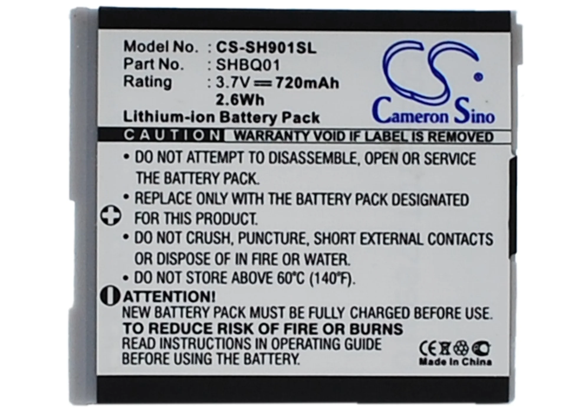CS-SH901SL : Battery for Sharp SH901iS, SH05, SH902i and others - Replaces Sharp SHBQ01 - Image 5