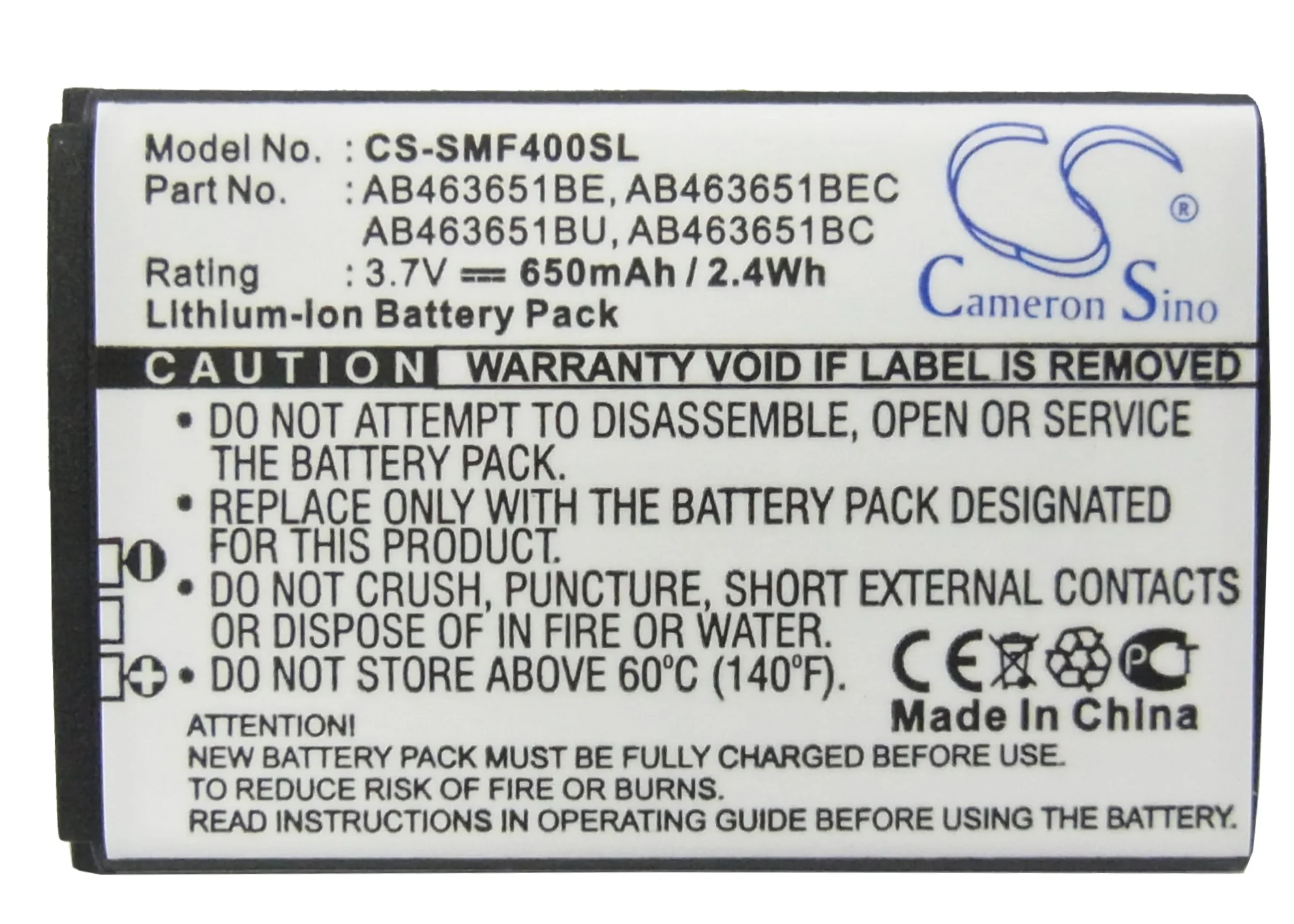 CS-SMF400SL : Battery for Samsung SGH-F400, SGH-F408, GT-M7500 and others - Replaces Samsung AB463651BE, AB463651BEC, AB463651BU and others - Image 5