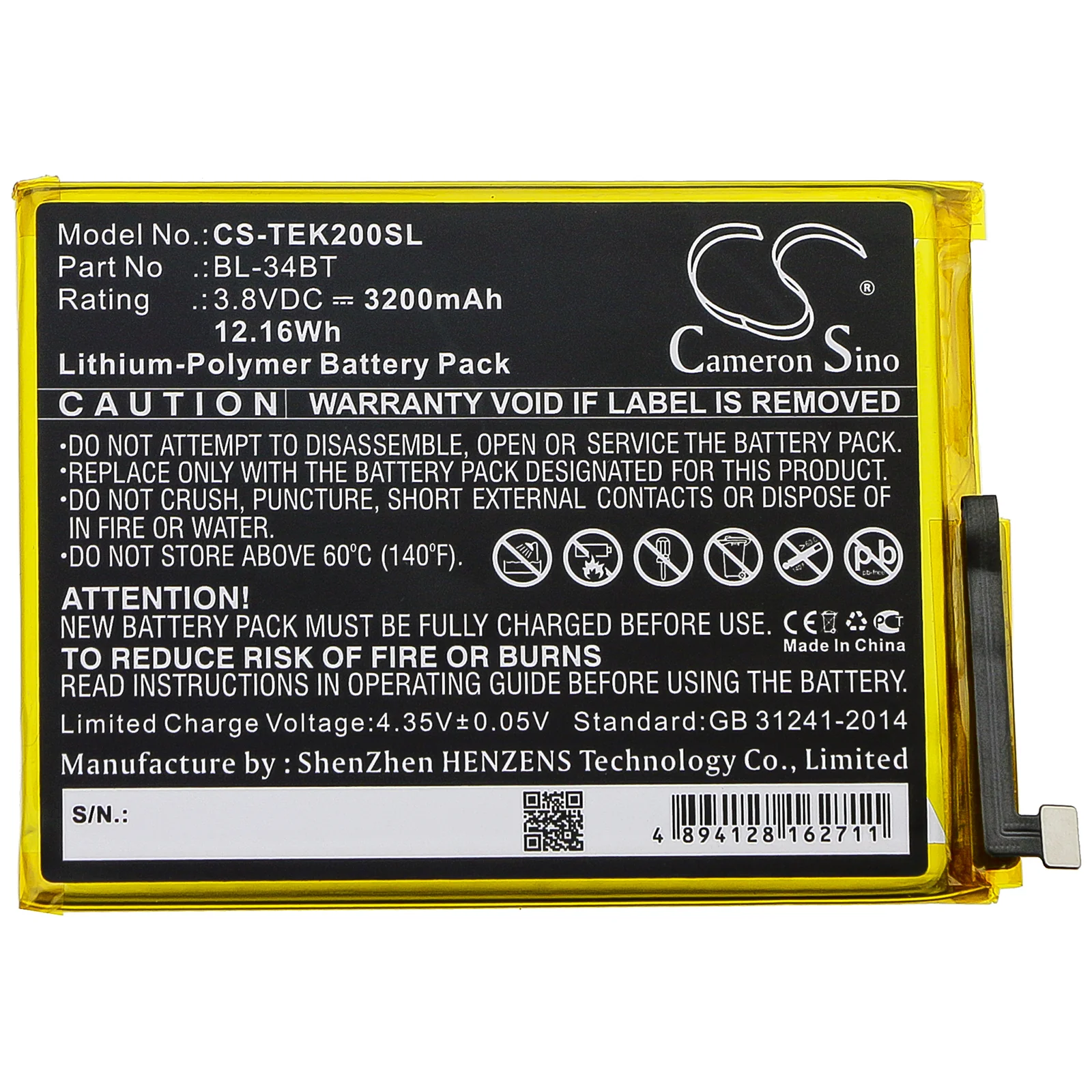 CS-TEK200SL : Battery for Tecno Spark 2, KA7, KA7O - Replaces Tecno BL-34BT - Image 5