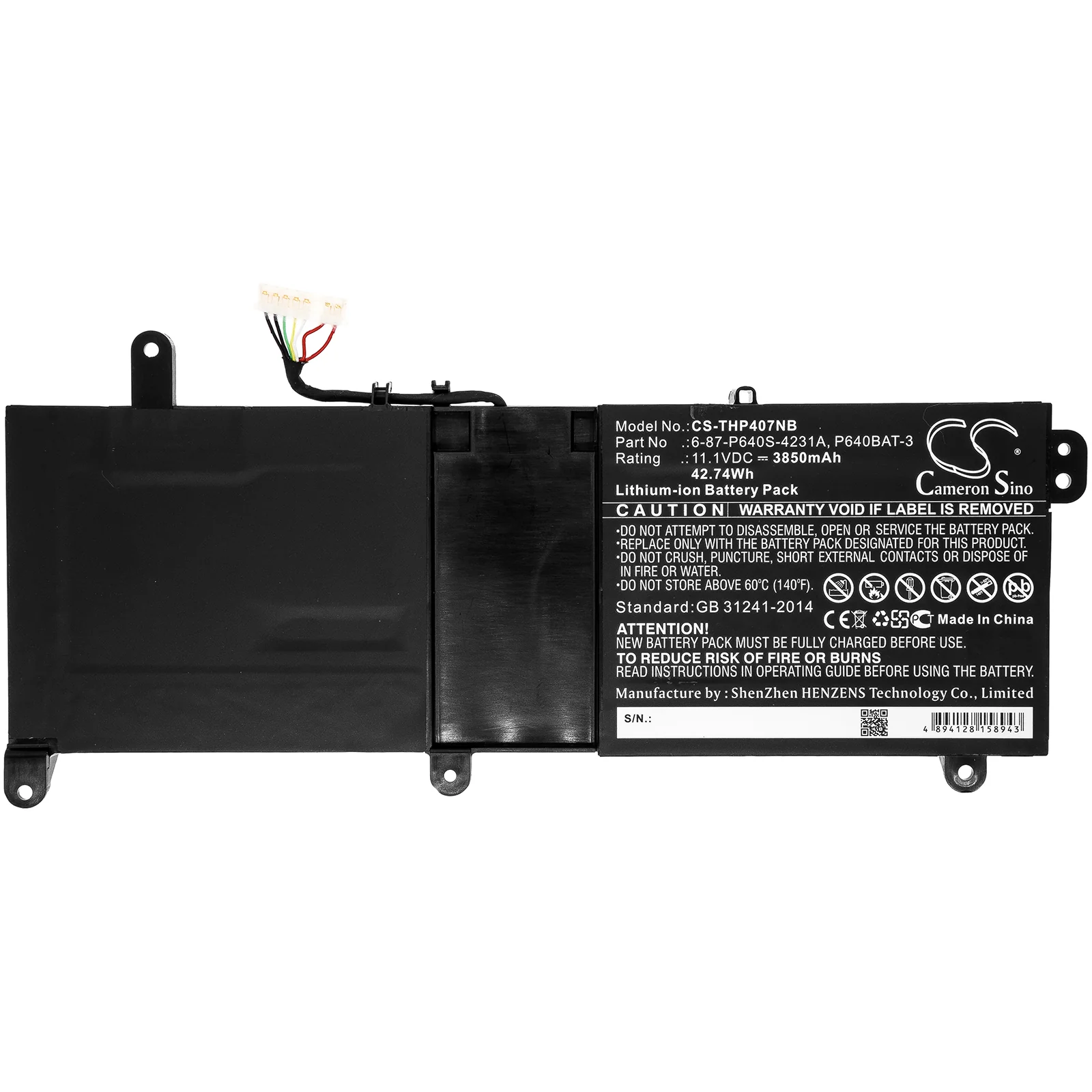 CS-THP407NB : Battery for Schenker XMG P407-DRH, XMG P407-PSD, XMG P407-RQK and others - Replaces Thunderobot 6-87-P640S-4231A, P640BAT-3 - Image 3