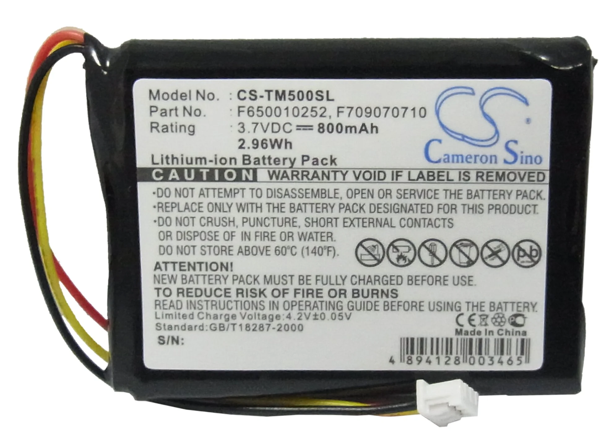 CS-TM500SL : Battery for TomTom One, One Europe, One Regional and others - Replaces TomTom F650010252, F709070710 - Image 2