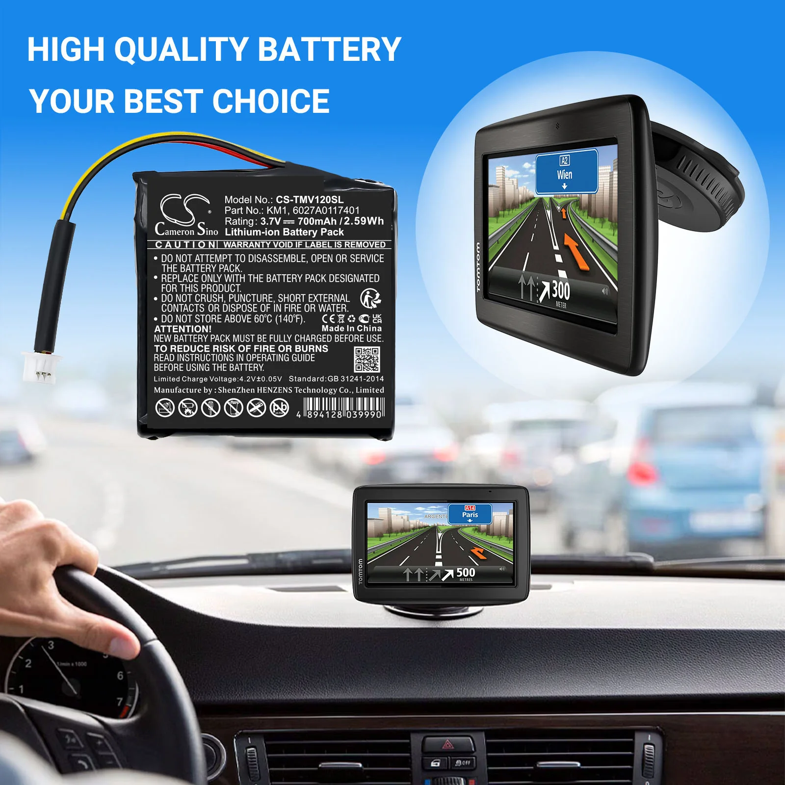 CS-TMV120SL : Battery for TomTom Via 120, Via 125, Via Live 120 and others - Replaces TomTom KM1, 6027A0117401, XLHS416*08338 and others - Image 6
