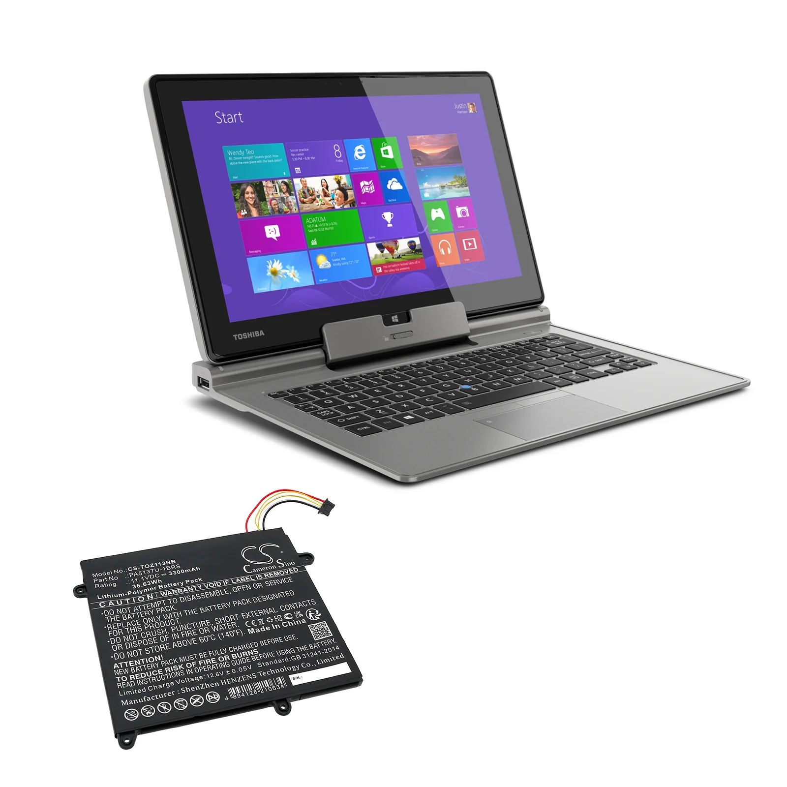 CS-TOZ113NB : Battery for Toshiba Portege Z10T-A, Portege Z10T-A-102, Portege Z10T-A-103 and others - Replaces Toshiba PA5137U-1BRS - Image 3