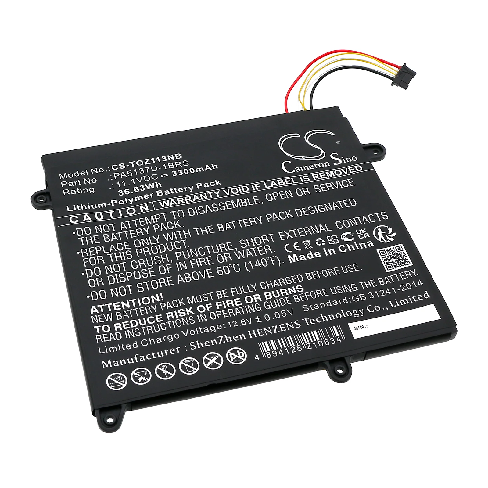 CS-TOZ113NB : Battery for Toshiba Portege Z10T-A, Portege Z10T-A-102, Portege Z10T-A-103 and others - Replaces Toshiba PA5137U-1BRS - Image 5