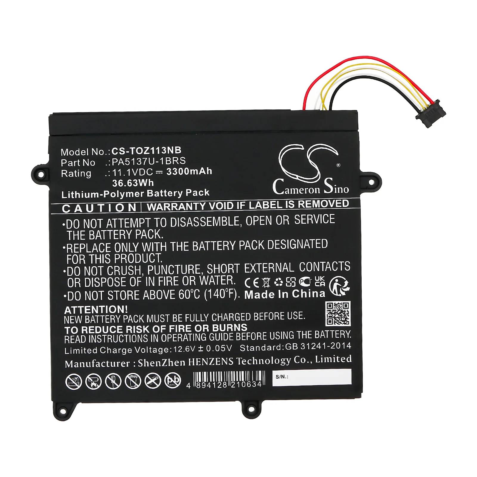 CS-TOZ113NB : Battery for Toshiba Portege Z10T-A, Portege Z10T-A-102, Portege Z10T-A-103 and others - Replaces Toshiba PA5137U-1BRS - Image 6