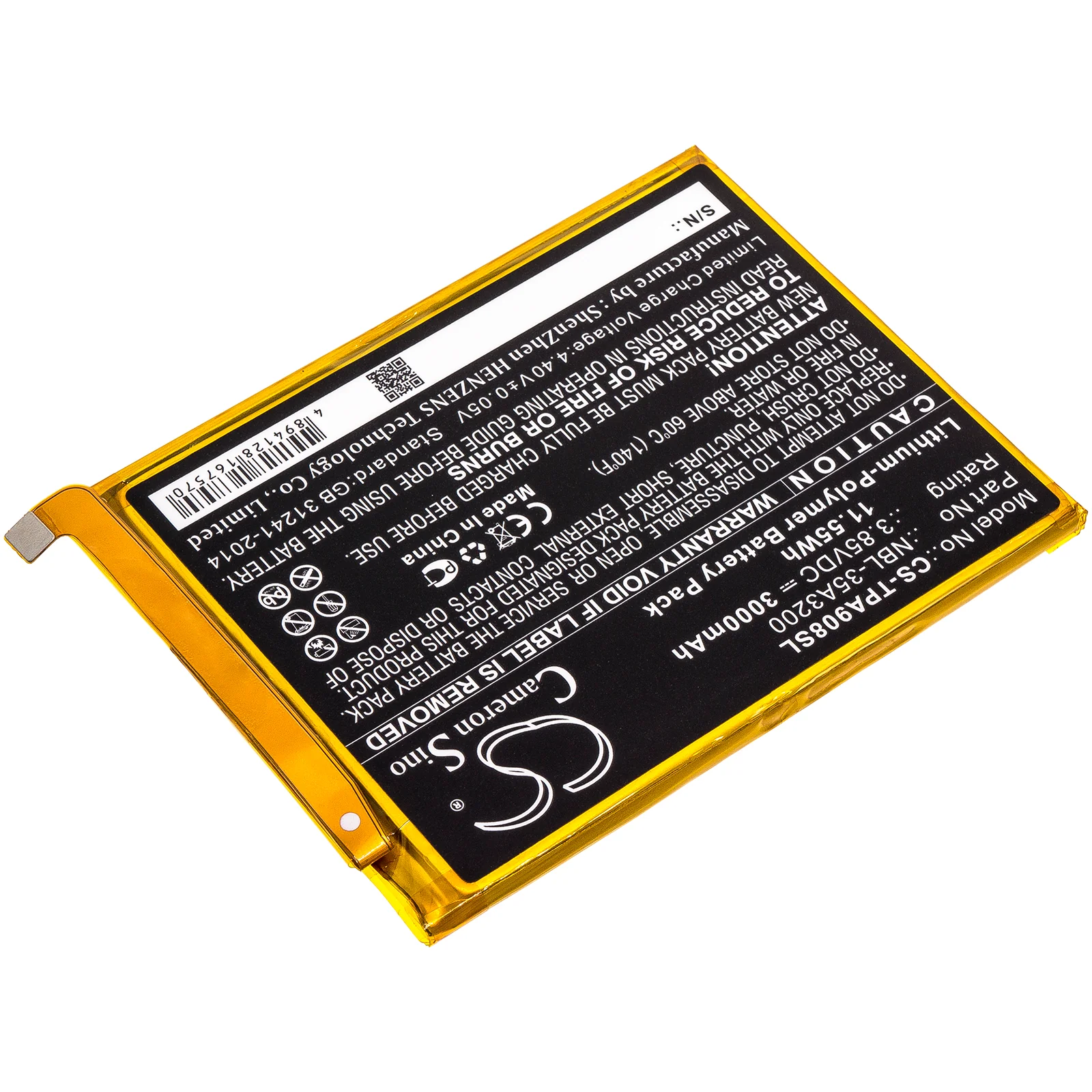 CS-TPA908SL : Battery for Neffos N1, TP908A - Replaces Neffos NBL-35A3200 - Image 3