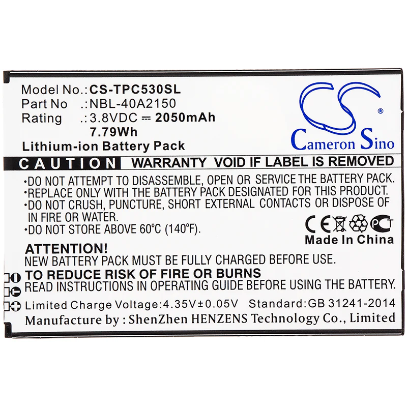 CS-TPC530SL : Battery for Neffos C5 Plus, TP7031A, TP7031C - Replaces Neffos NBL-40A2150, NBL-40B2150 - Image 2