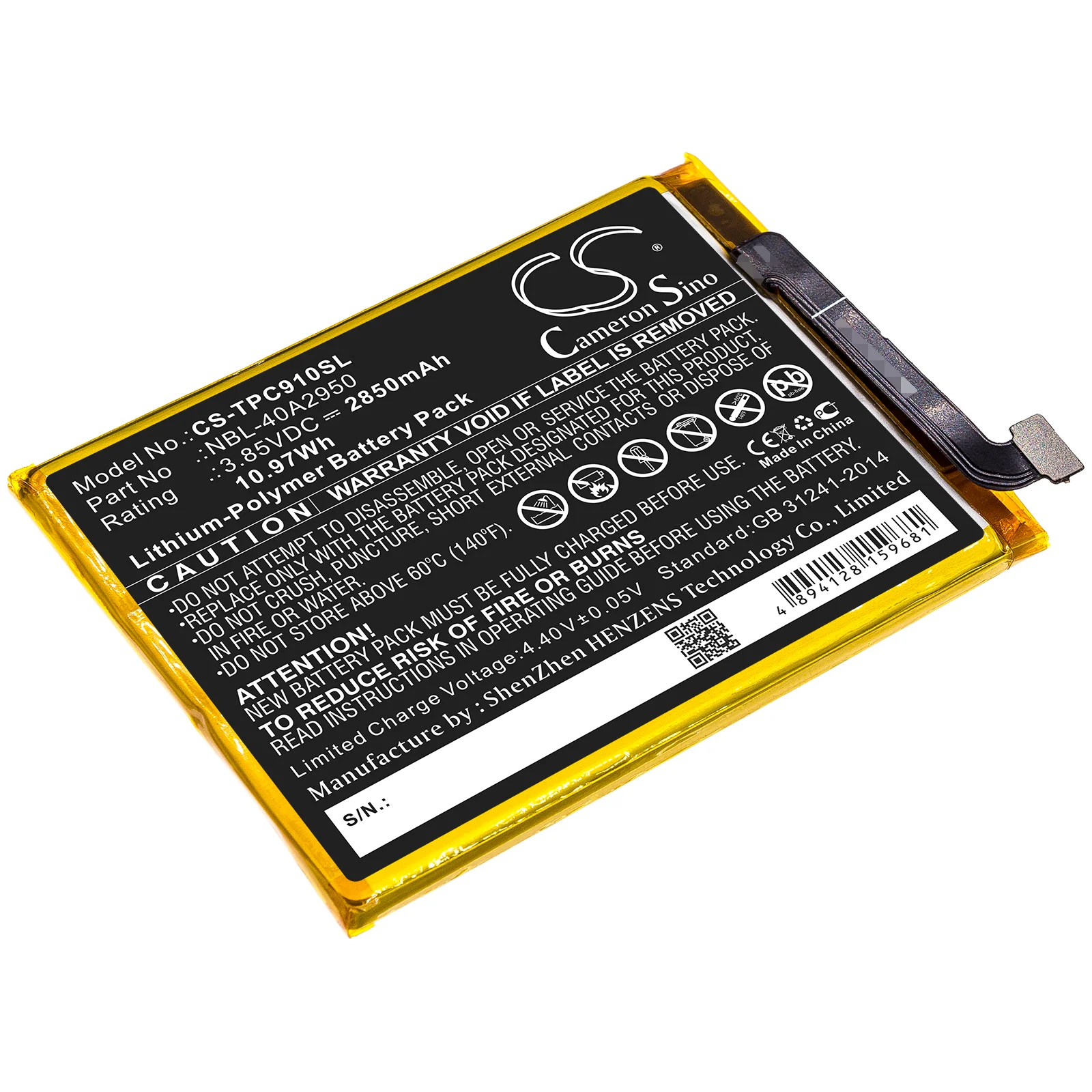 CS-TPC910SL : Battery for Neffos C9 Max, TP7062 - Replaces Neffos NBL-40A2950
