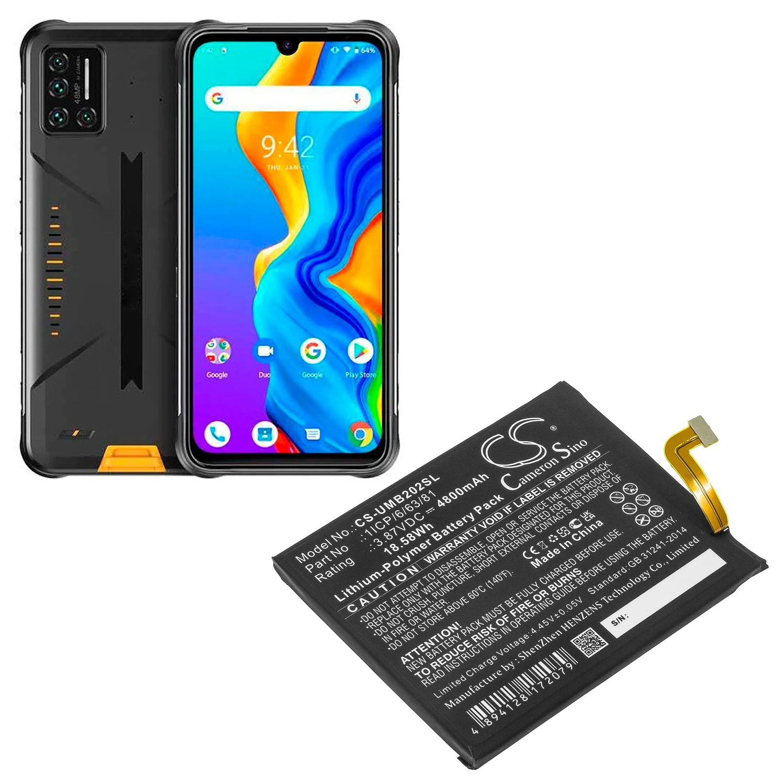 CS-UMB202SL : Battery for UMI UMIDIGI BISON, 2021 - Replaces UMI 1ICP/6/63/81 - Image 5