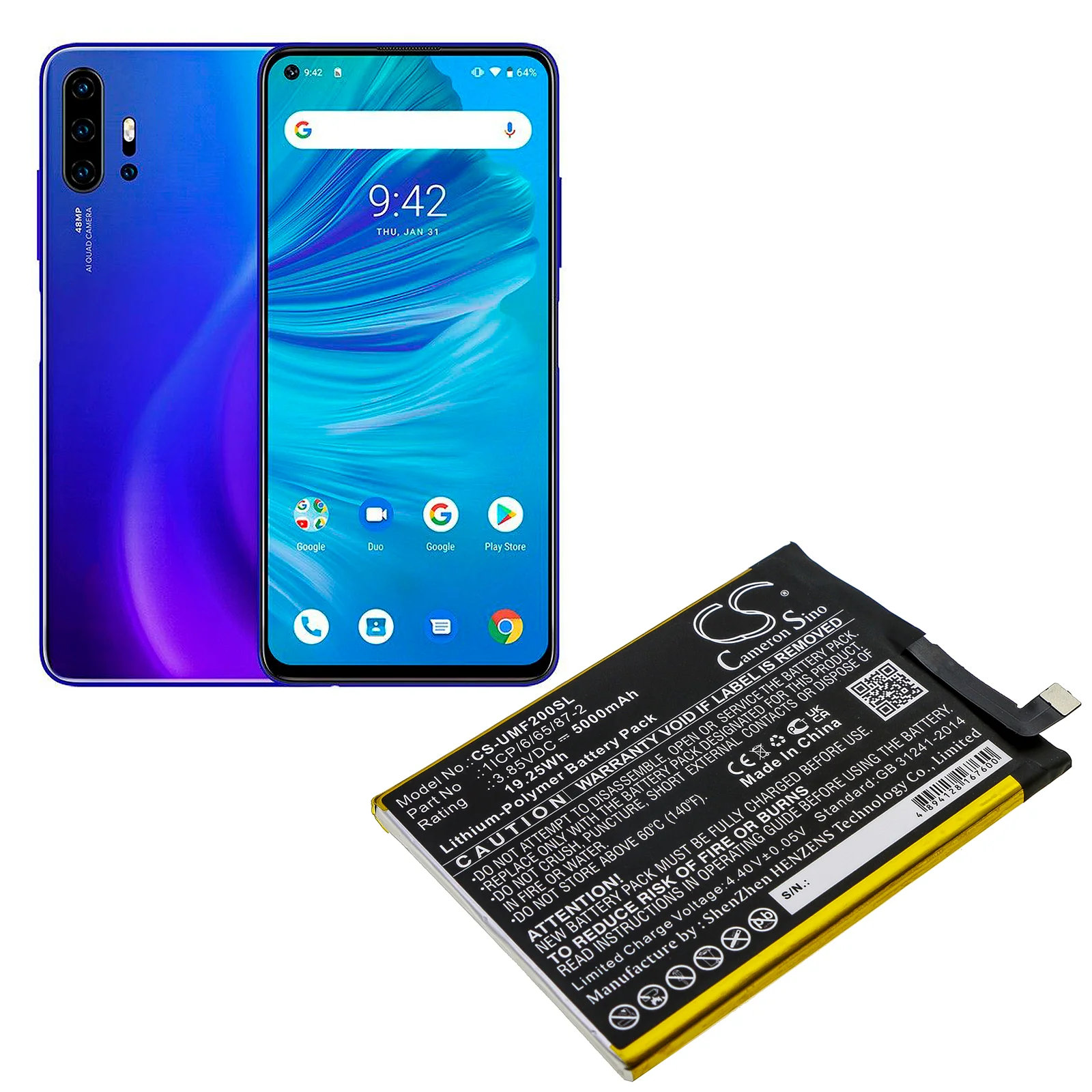 CS-UMF200SL : Battery for UMI UMIDIGI F2 - Replaces UMI 1ICP/6/65/87-2 - Image 2