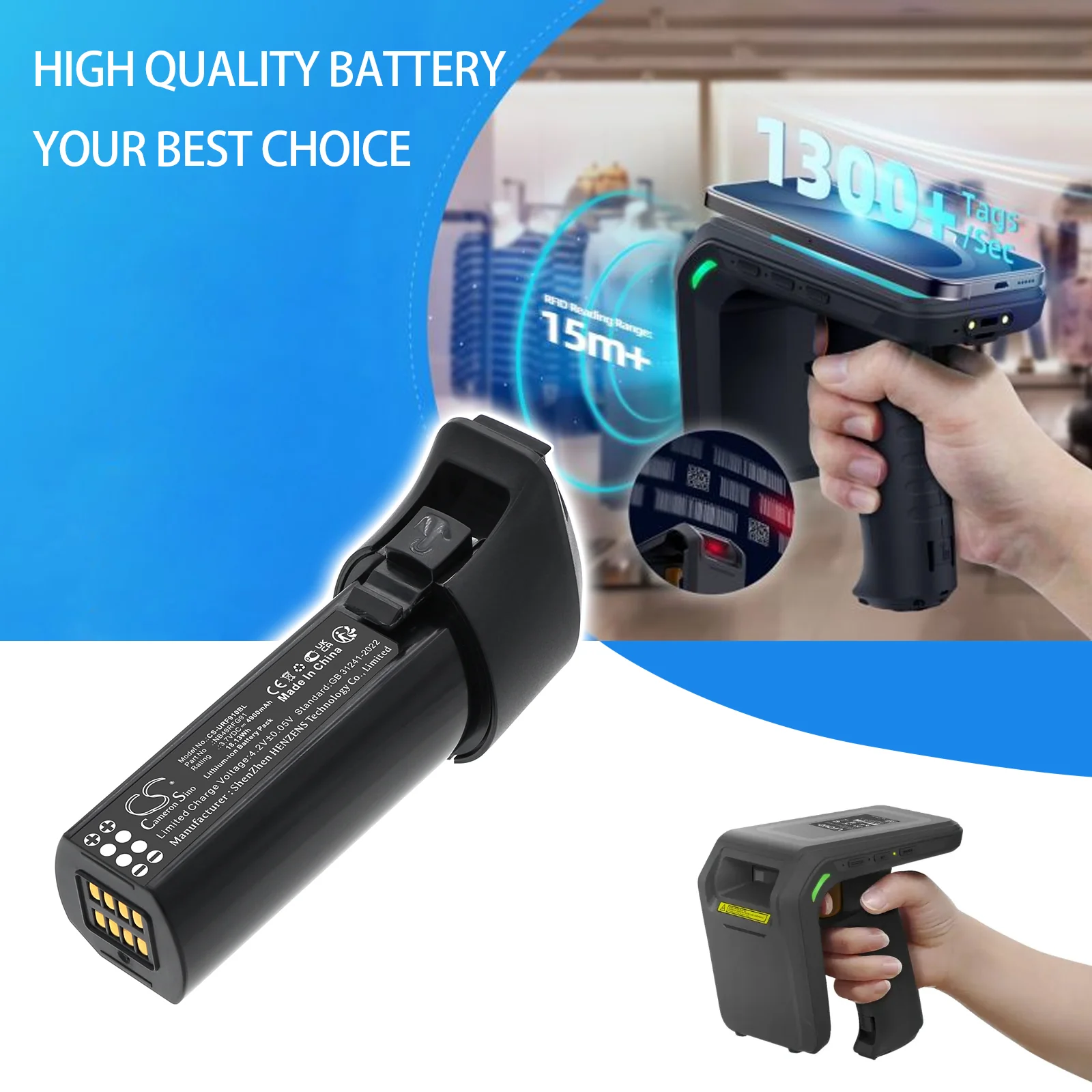 CS-URF910BL : Battery for Urovo RFG91, RFG91 UHF-RFID - Replaces Urovo NB49RFG91 - Image 4