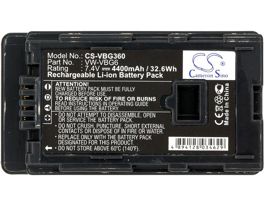 CS-VBG360 : Battery for Panasonic HDC-HS300, HDC-TM300, HDC-HS250 and others - Replaces Panasonic VW-VBG6, VW-VBG6-K, VW-VBG6PPK and others - Image 3