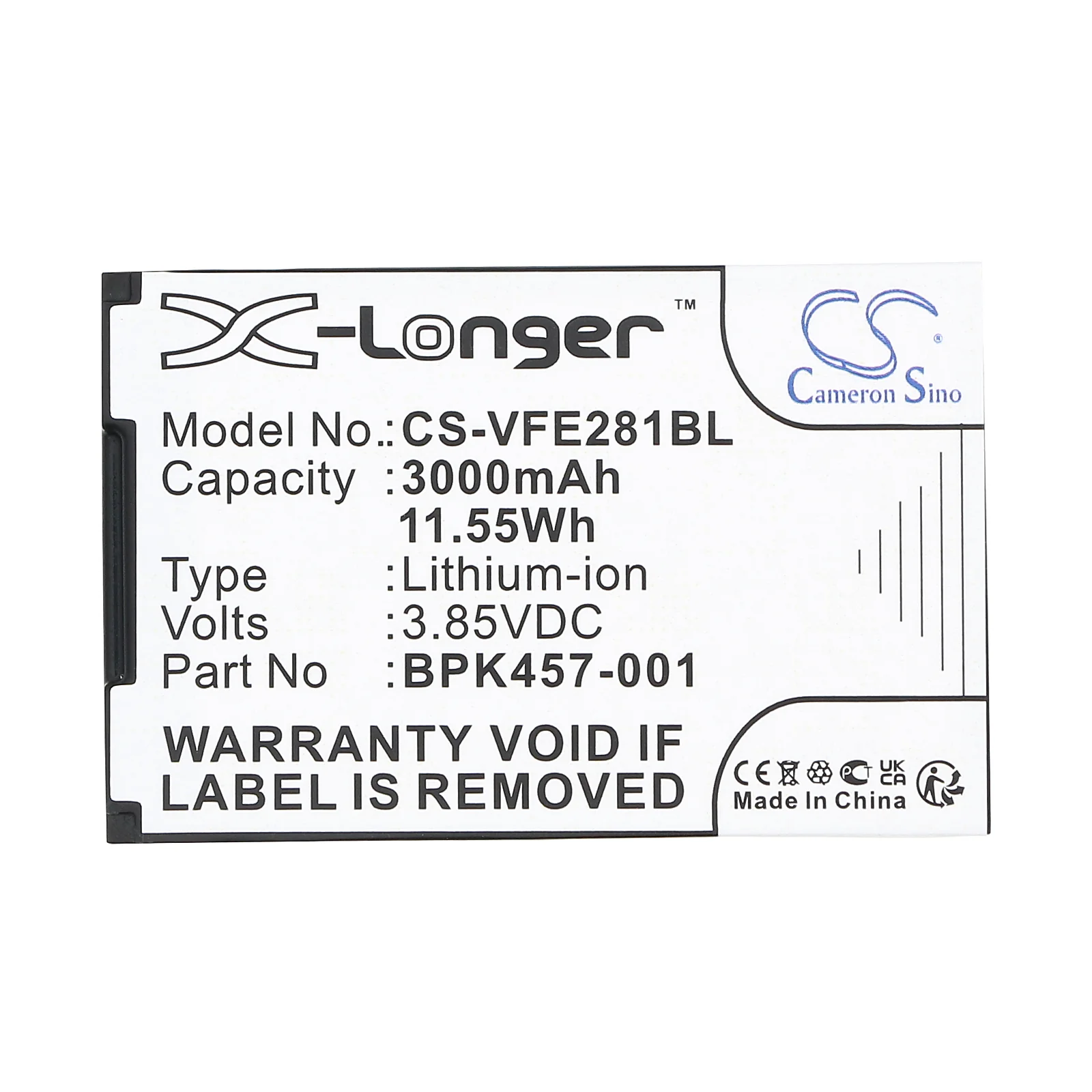 CS-VFE281BL : Battery for VeriFone e280s, e280s V2 - Replaces VeriFone BPK457-001, BPK457-001-01-A - Image 4