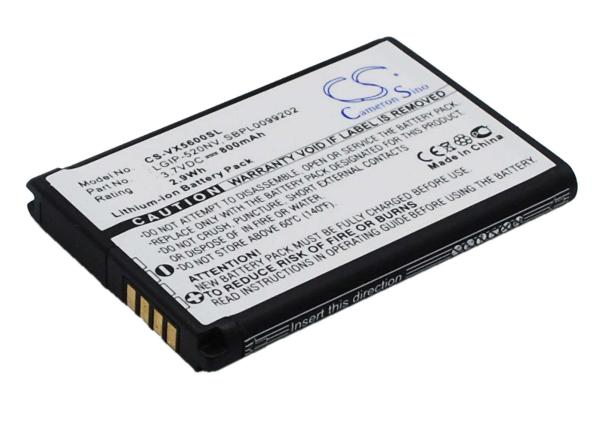 CS-VX5600SL : Battery for Verizon UN150 Envoy, VN150, Revere and others - Replaces Verizon LGIP-520NV-2, SBPL0102702, LGIP-520NV and others - Image 2
