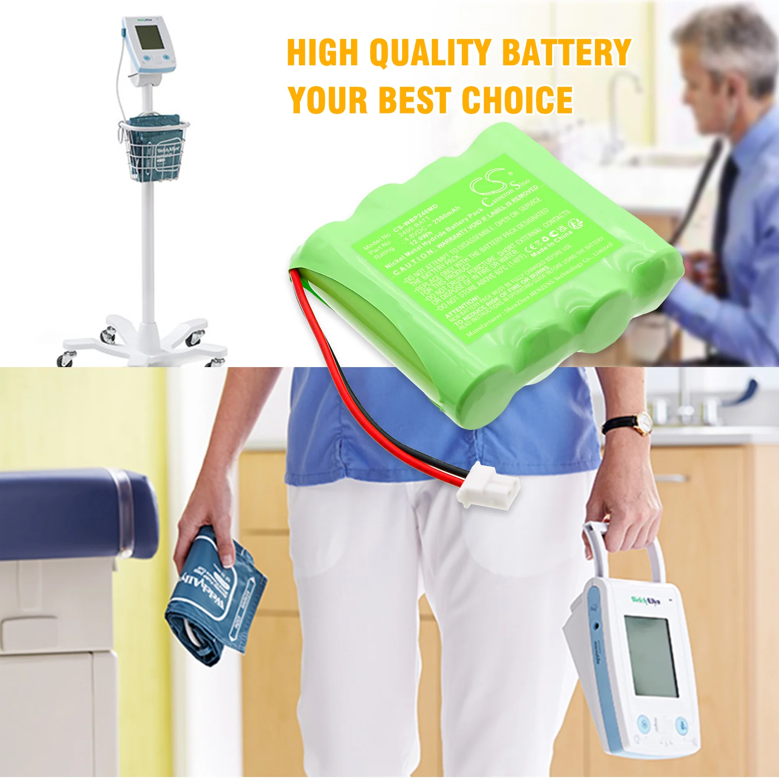 CS-WBP240MD : Battery for Welch-Allyn ProBP2400 blood pressure monitor - Replaces Welch-Allyn 110969-O, 2400-BATT - Image 5