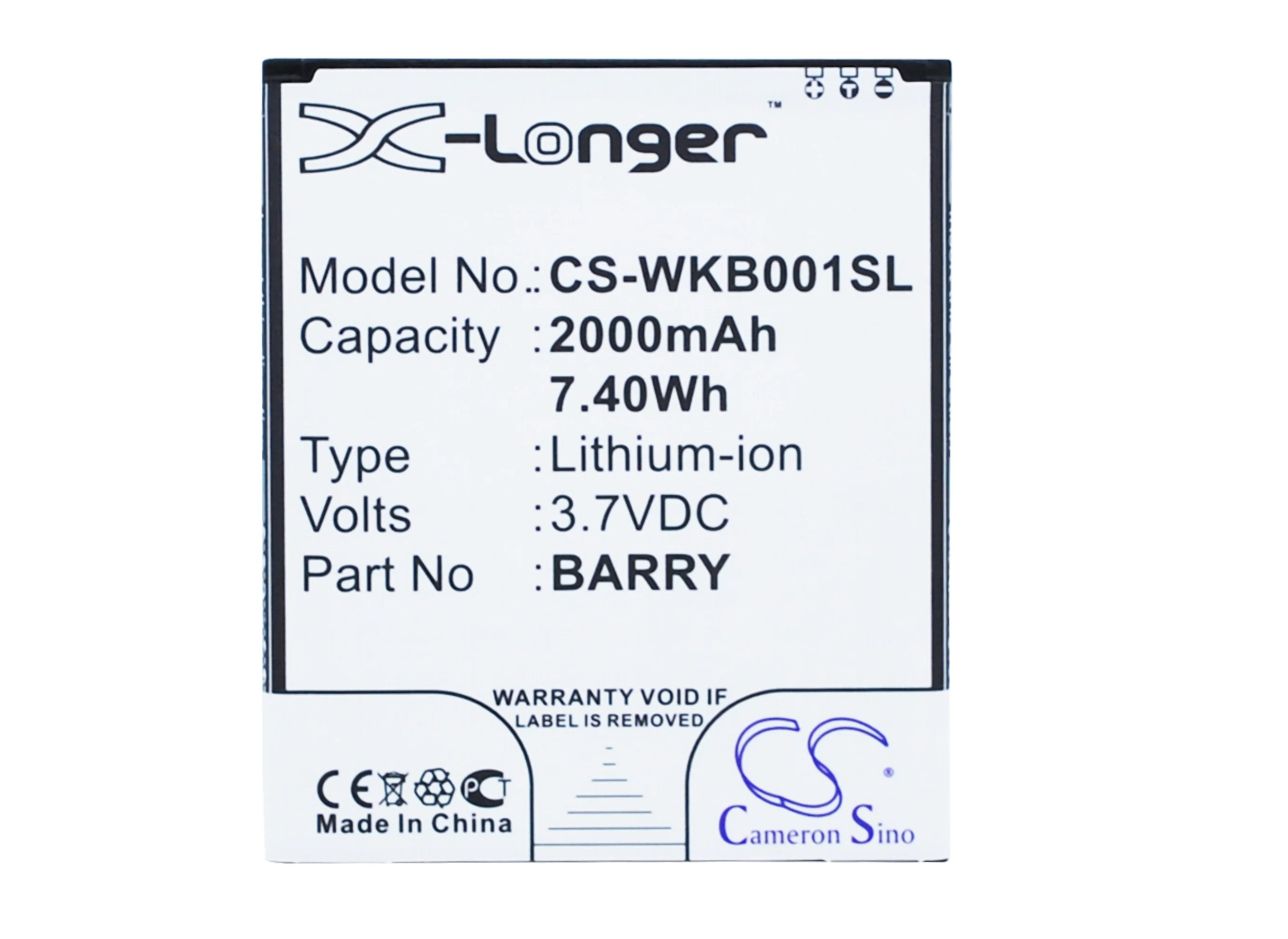 CS-WKB001SL : Battery for Wiko Barry, Barry Dual SIM - Replaces Wiko BARRY