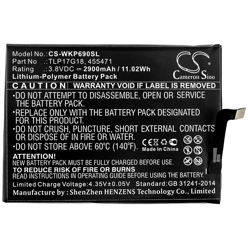 CS-WKP690SL : Battery for Wiko Wim Lite, P6901 - Replaces Wiko TLP17G18, 455471 - Image 3