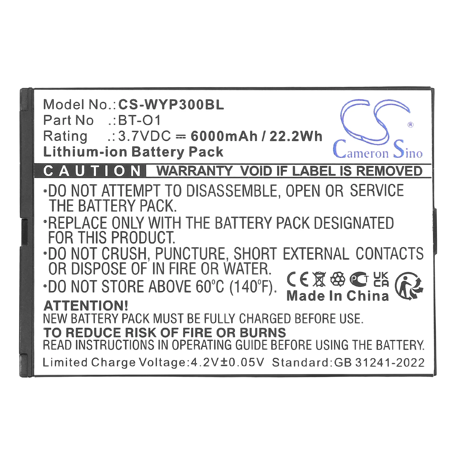 CS-WYP300BL : Battery for Wiseasy P3, WPO3 WPOS3, WPOS-3 - Replaces Wiseasy BT-O1 - Image 3
