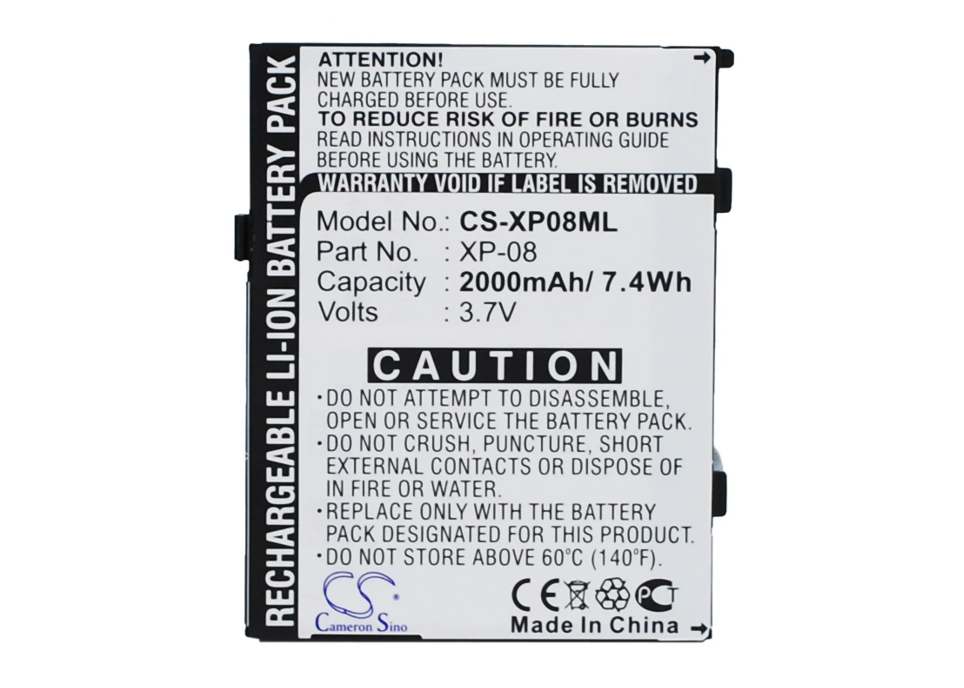CS-XP08ML : Battery for O2 XDA Flame - Replaces O2 XP-08, 306, 00320000053 and others