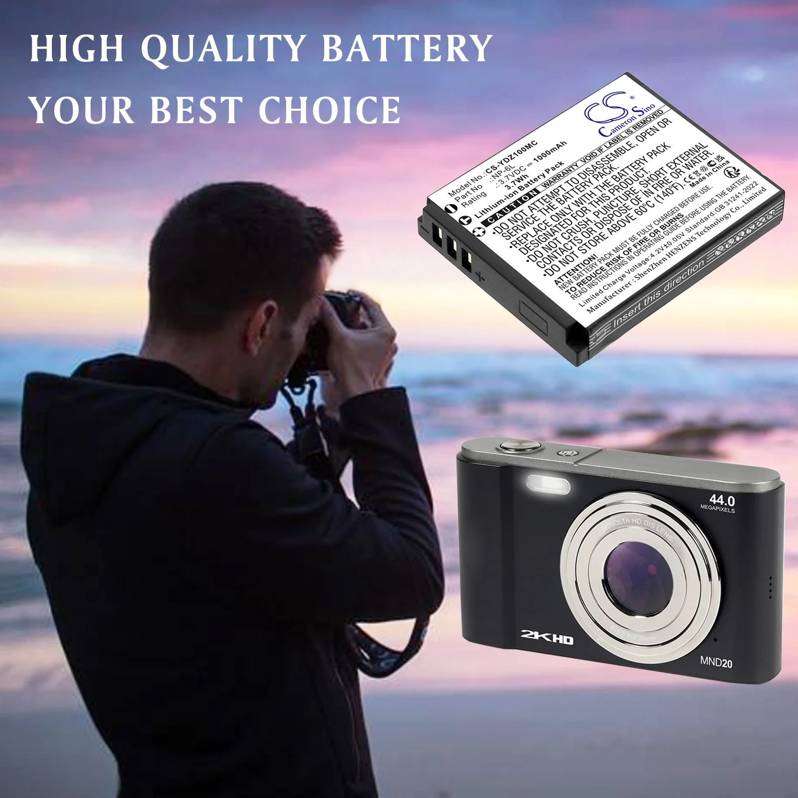 CS-YDZ100MC : Battery for Minolta MND20, MND23 - Replaces Minolta NP-6L - Image 2