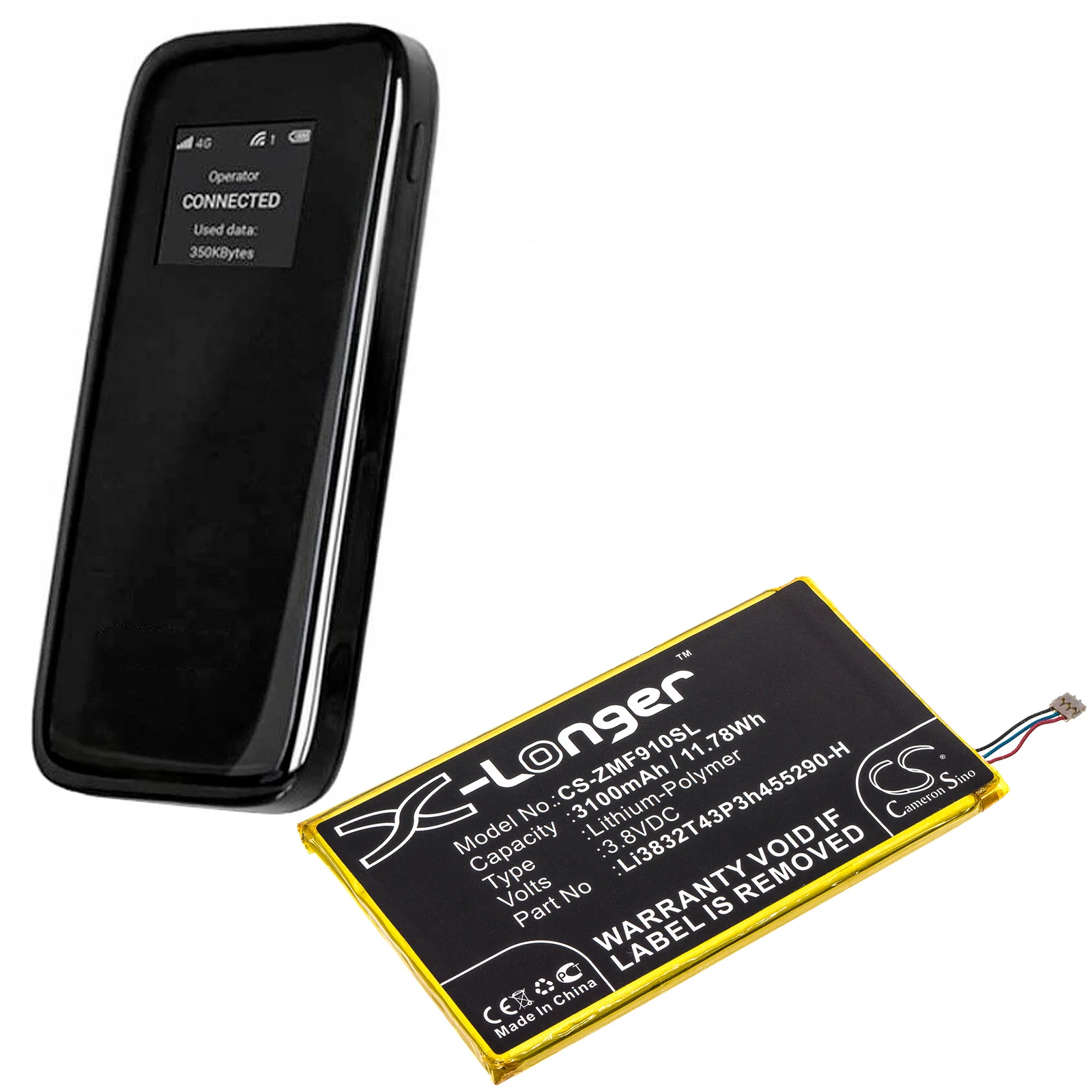 CS-ZMF910SL : Battery for ZTE MF900 - Replaces ZTE Li3832T43P3h455290-H - Image 6