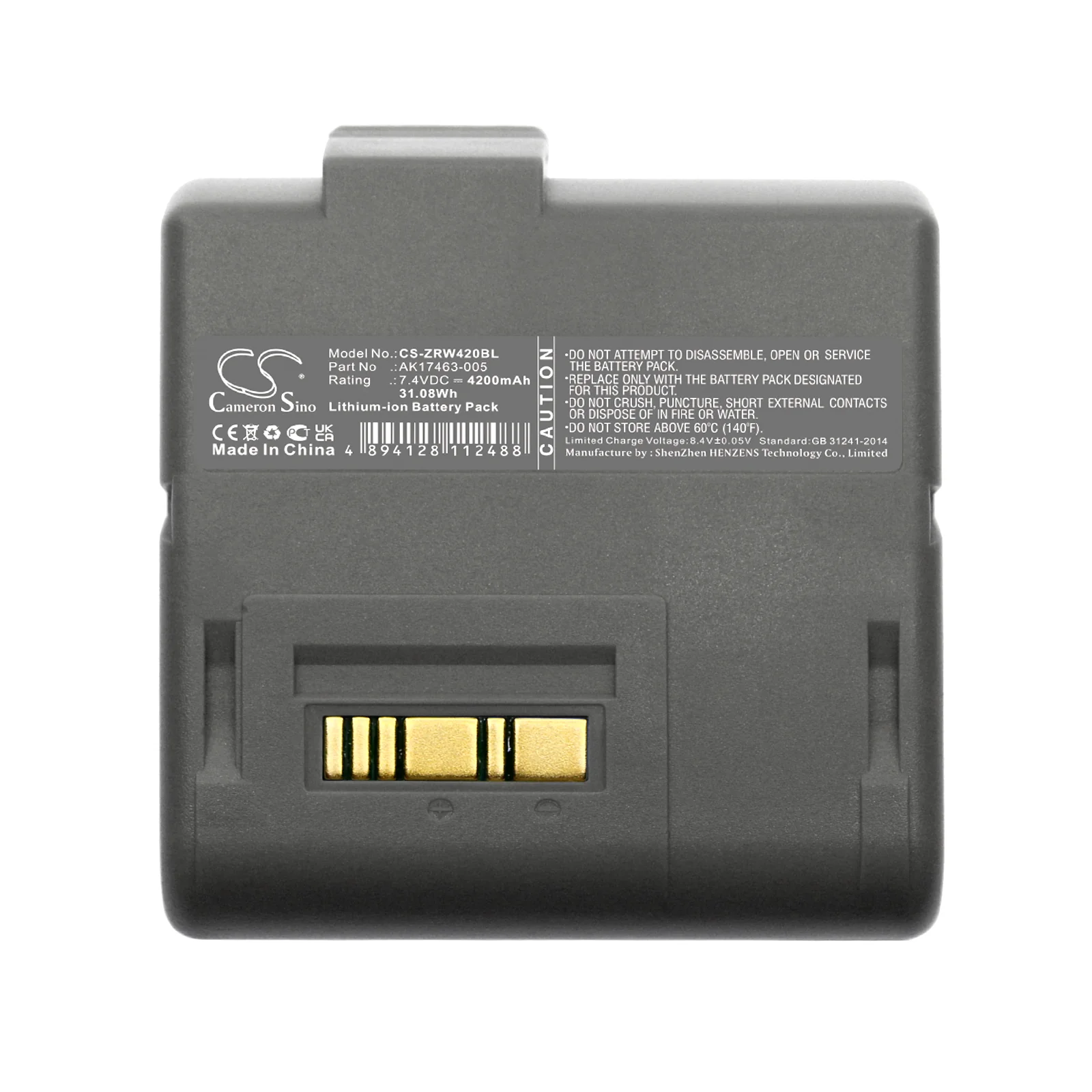 CS-ZRW420BL : Battery for Zebra RW420, L405, RW420 EQ - Replaces Zebra AK17463-005, CT17102-2 - Image 5