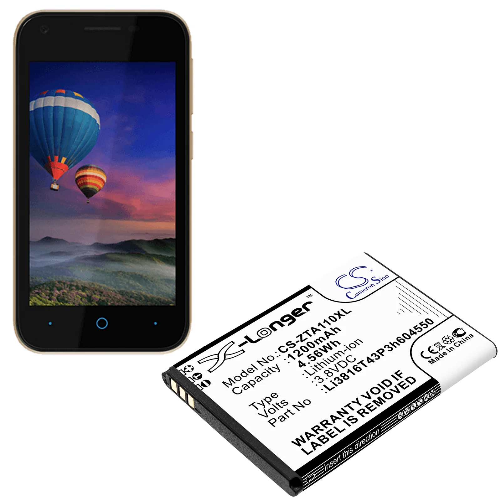 CS-ZTA110XL : Battery for ZTE Blade A110, Blade A112, Blade A410 - Replaces ZTE Li3816T43P3h604550, Li3715T42P3h604550 - Image 4