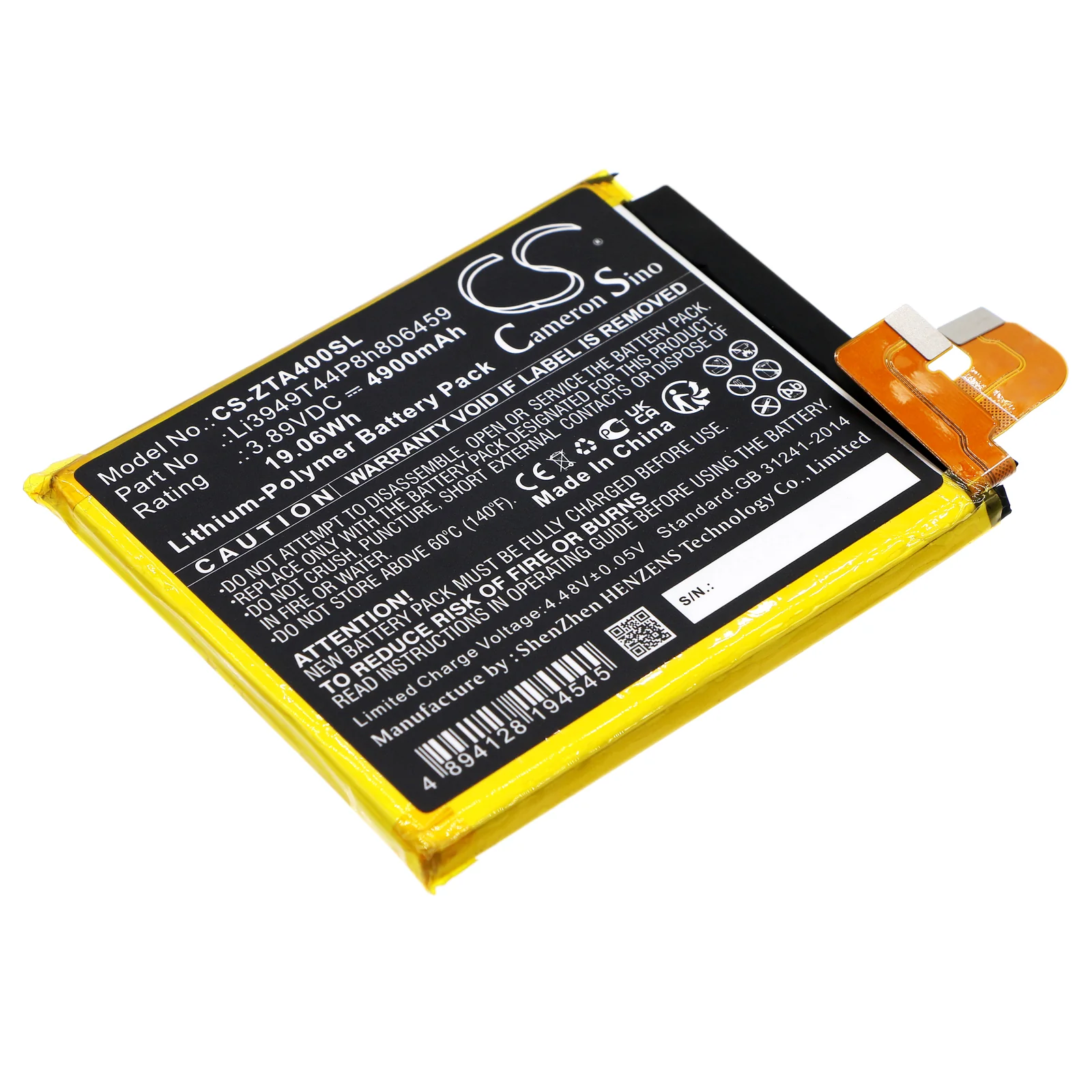 CS-ZTA400SL : Battery for ZTE Axon 40 Ultra, Axon 40 Ultra 5G, A2023P and others - Replaces ZTE Li3949T44P8h806459 - Image 2