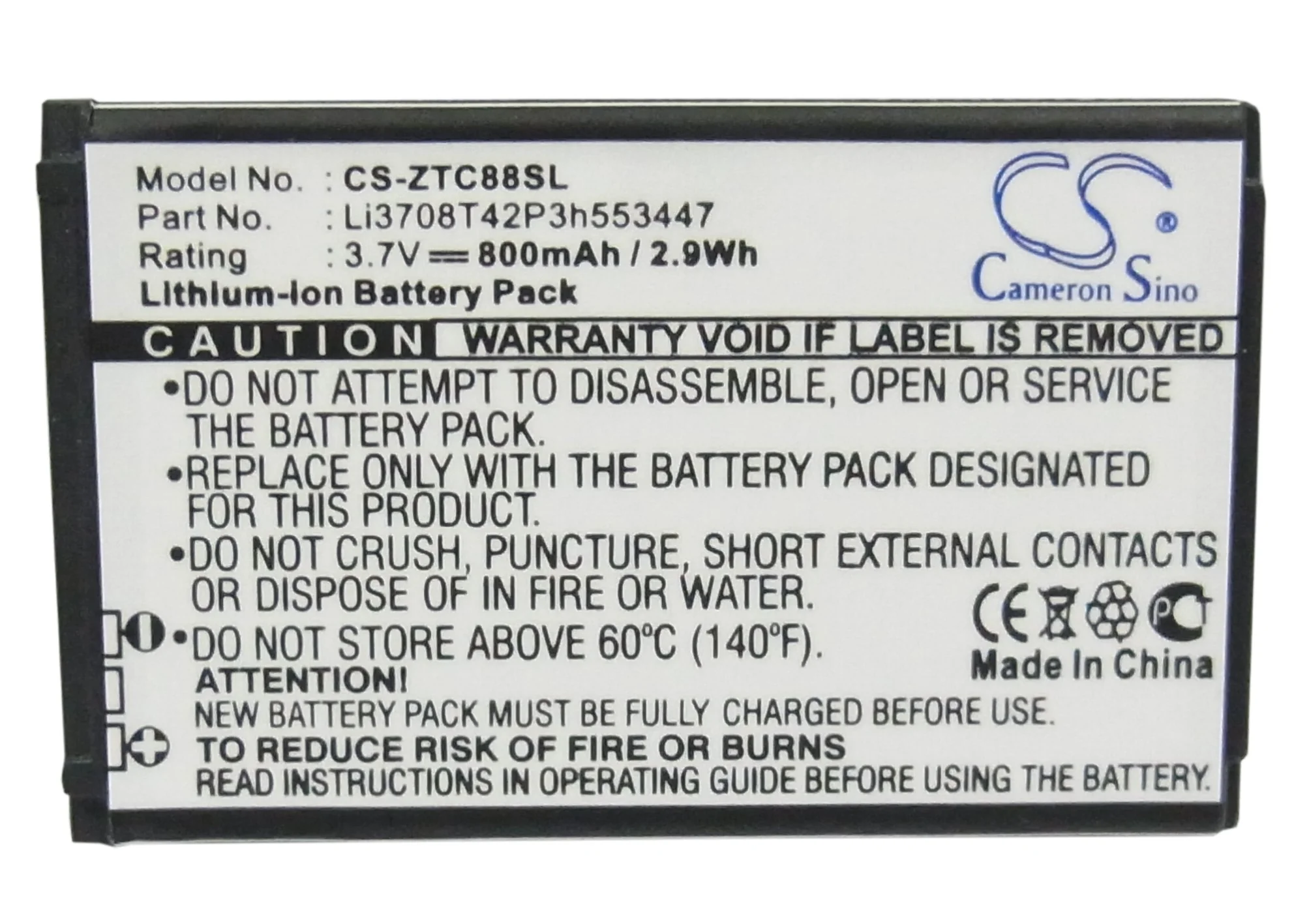 CS-ZTC88SL : Battery for T-Mobile Affinity, N295, Zest 2 and others - Replaces T-Mobile Li3708T42P3h553447 - Image 5