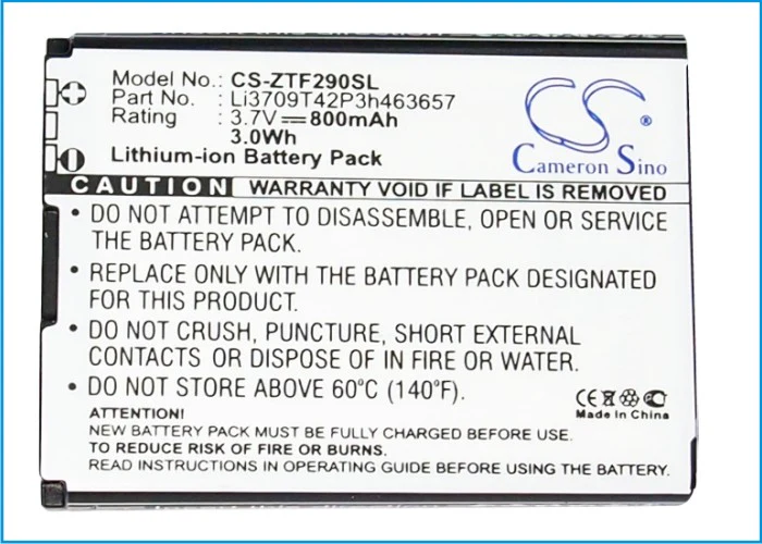 CS-ZTF290SL : Battery for T-Mobile Vairy Touch 2, Vairy Touch II - Replaces T-Mobile Li3709T42P3h463657, Li3708T42P3h463657 - Image 5