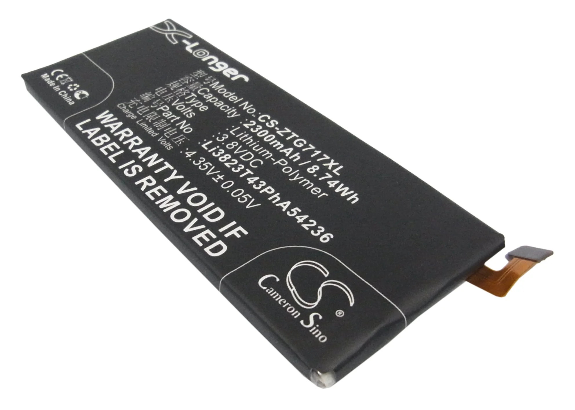 CS-ZTG717XL : Battery for ZTE G717C, G718C, Nubia Z7 Mini and others - Replaces ZTE Li3823T43PhA54236, Li3823T43PhA54236-H, Li3823T43P6hA54236-H and others