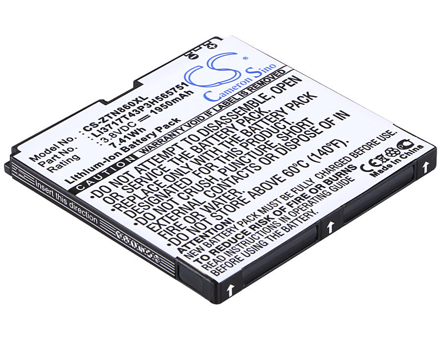 CS-ZTN860XL : Battery for ZTE U880, N880s, N855D and others - Replaces ZTE Li3717T43P3H565751, Li3717T43P3H565751-H