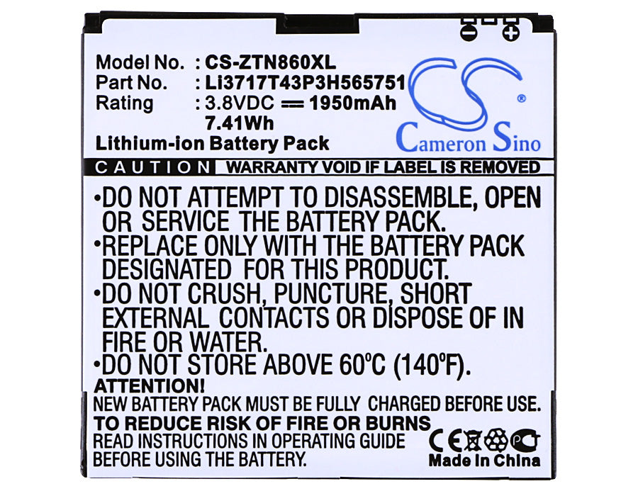 CS-ZTN860XL : Battery for ZTE U880, N880s, N855D and others - Replaces ZTE Li3717T43P3H565751, Li3717T43P3H565751-H - Image 5