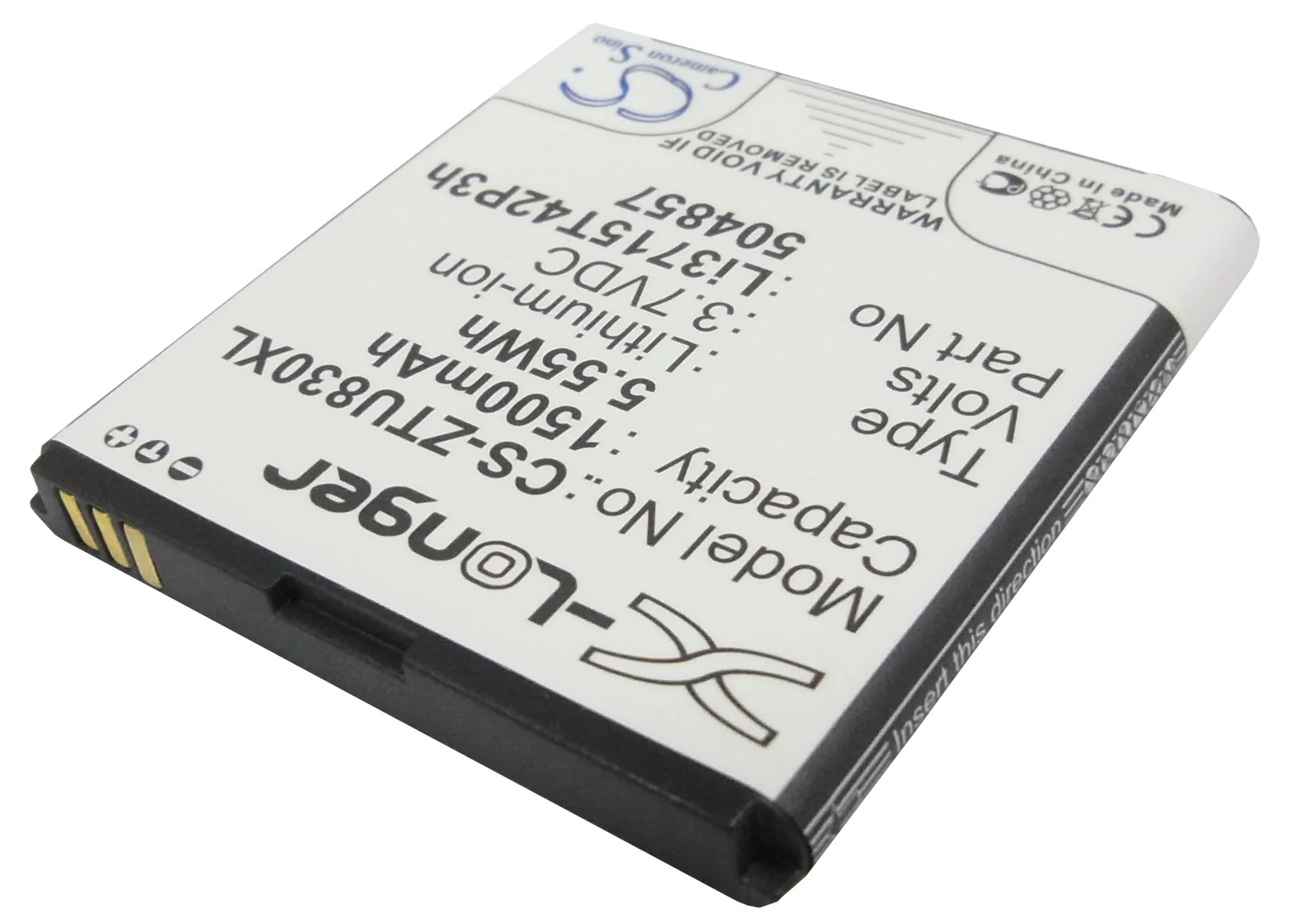 CS-ZTU830XL : Battery for T-Mobile V768, V768C, Concord - Replaces ZTE Li3715T42P3h504857, Li3715T42P3h504857-H - Image 2