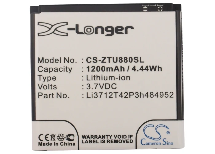 CS-ZTU880SL : Battery for Amazing A3, A3s - Replaces ZTE Li3712T42P3h484952 - Image 5