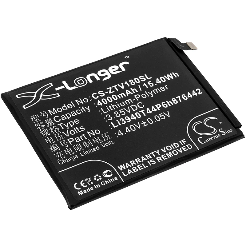 CS-ZTV180SL : Battery for Nubia V18, NX612, NX612j - Replaces Nubia Li3940T44P6h876442
