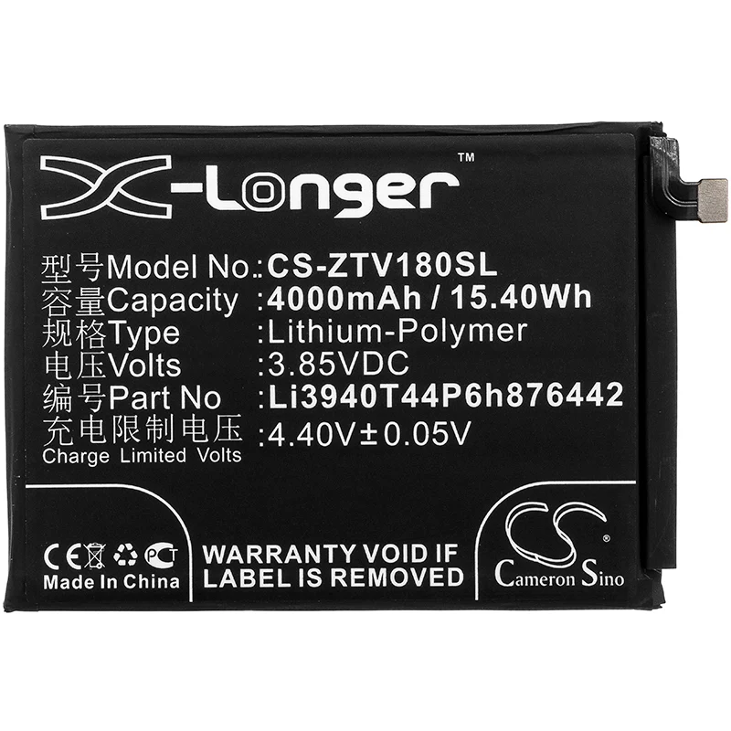 CS-ZTV180SL : Battery for Nubia V18, NX612, NX612j - Replaces Nubia Li3940T44P6h876442 - Image 3